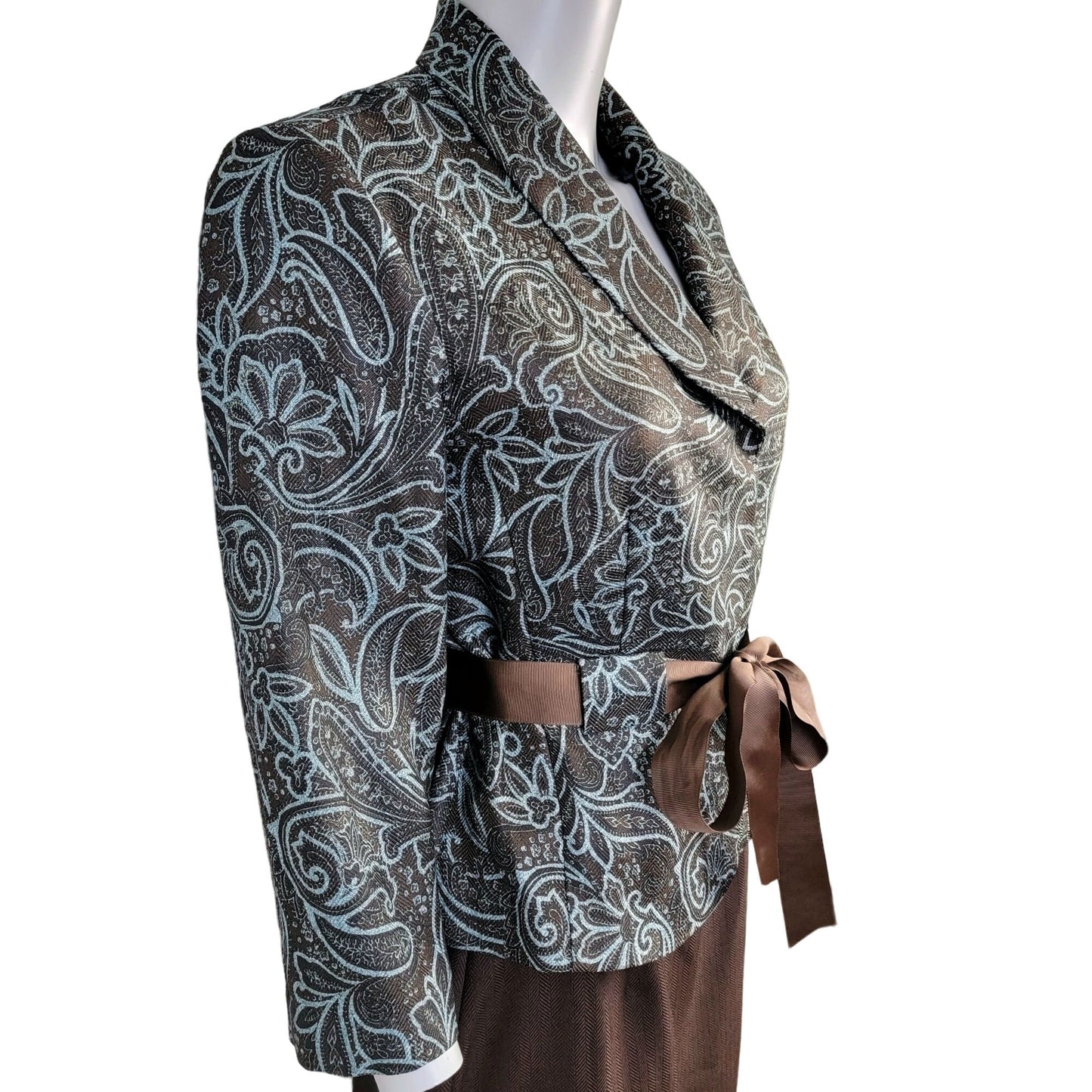 Vintage Y2K Suit Women 8 Blazer Jacket Pencil Skirt Paisley Brown Blue
