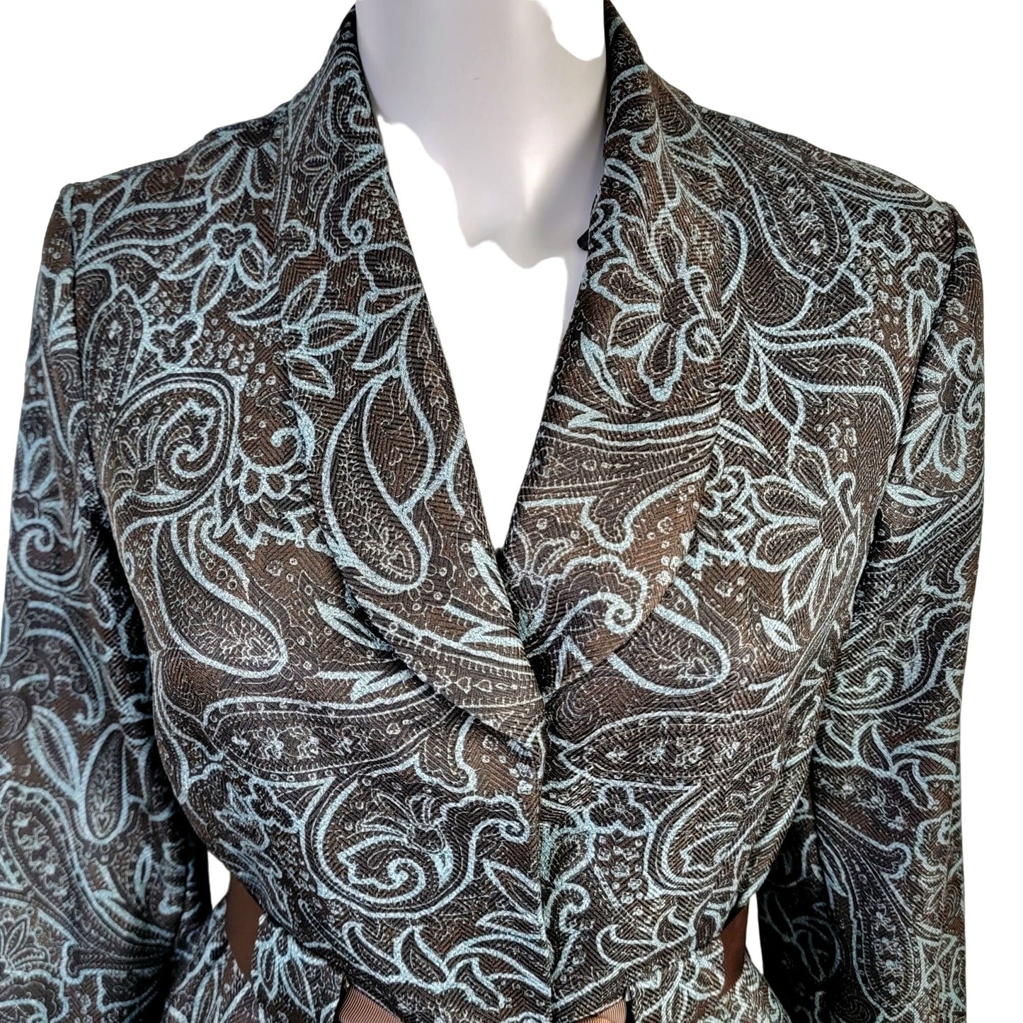 Vintage Y2K Suit Women 8 Blazer Jacket Pencil Skirt Paisley Brown Blue