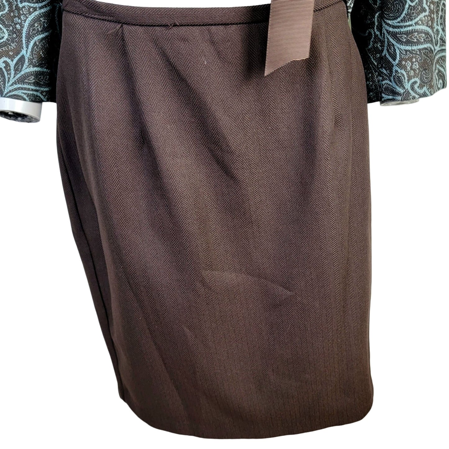 Vintage Y2K Suit Women 8 Blazer Jacket Pencil Skirt Paisley Brown Blue