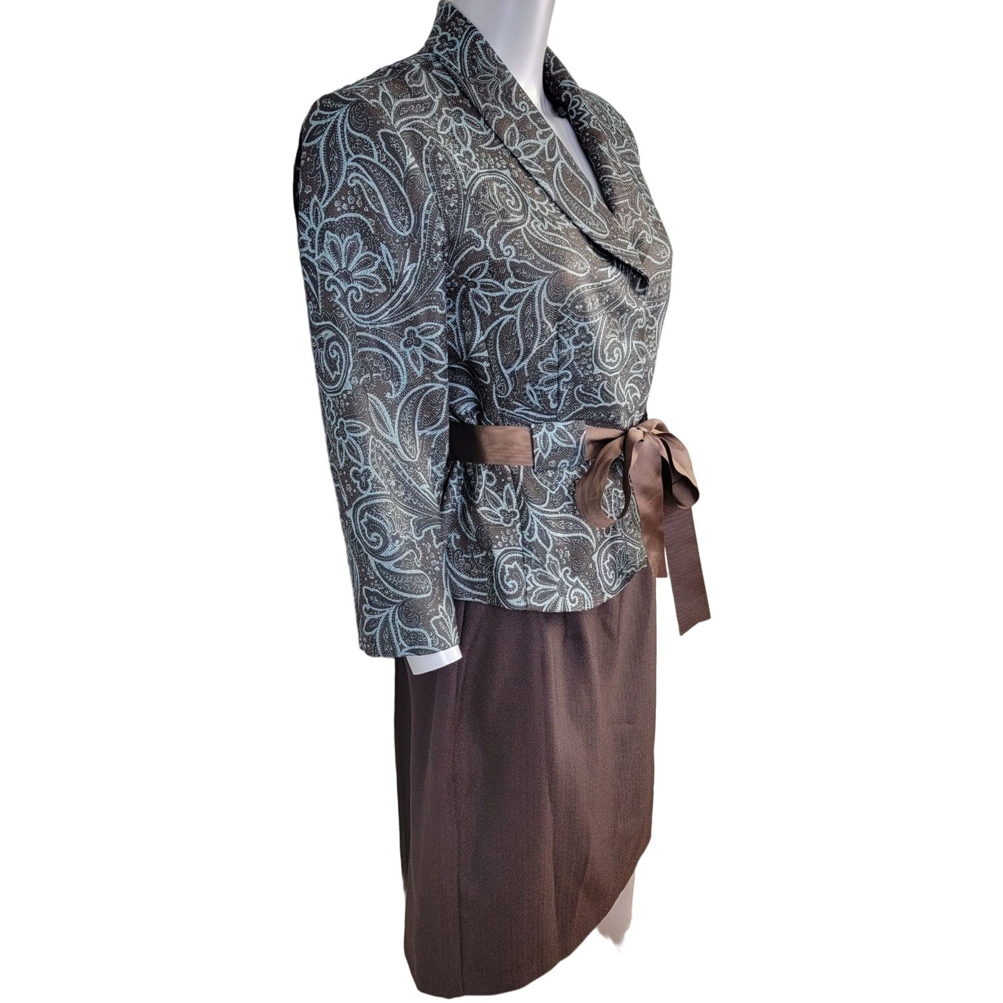 Vintage Y2K Suit Women 8 Blazer Jacket Pencil Skirt Paisley Brown Blue