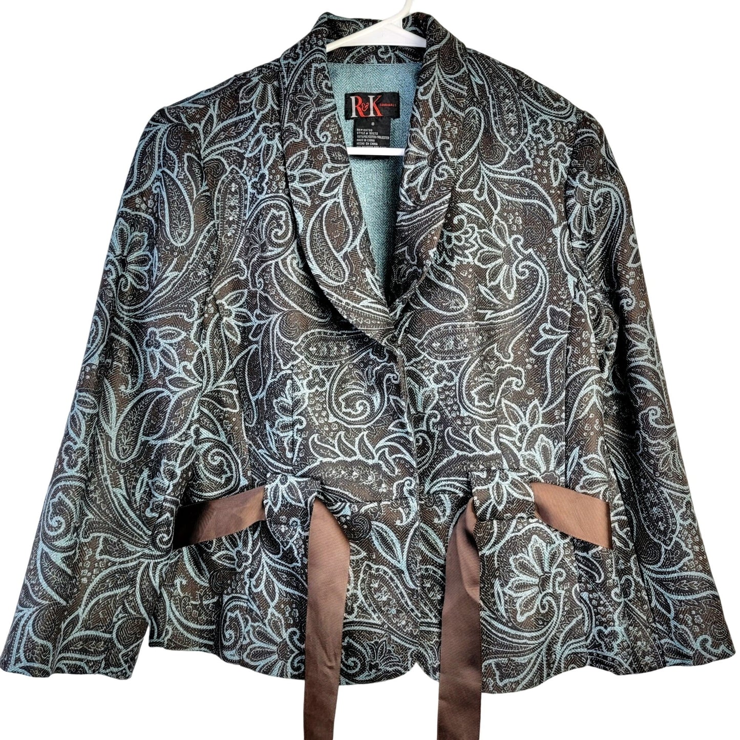 Vintage Y2K Suit Women 8 Blazer Jacket Pencil Skirt Paisley Brown Blue