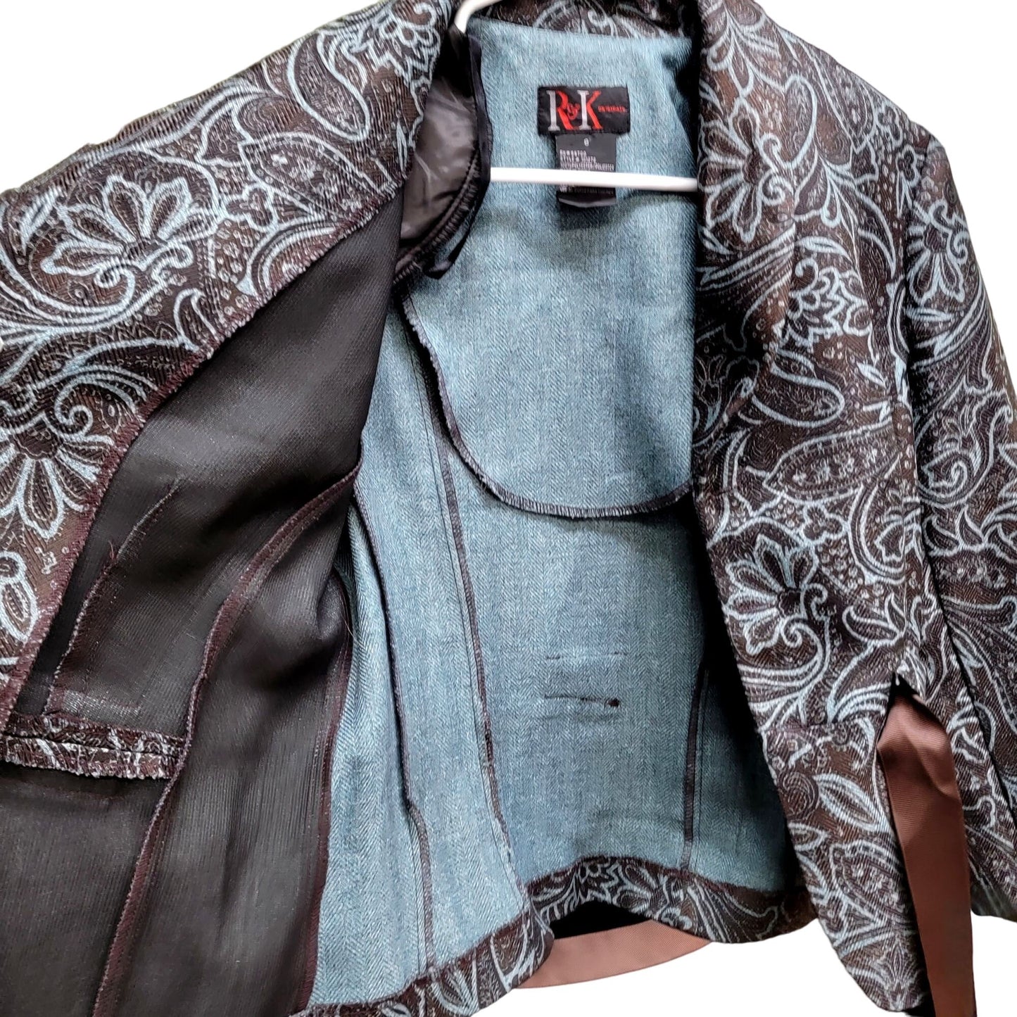 Vintage Y2K Suit Women 8 Blazer Jacket Pencil Skirt Paisley Brown Blue