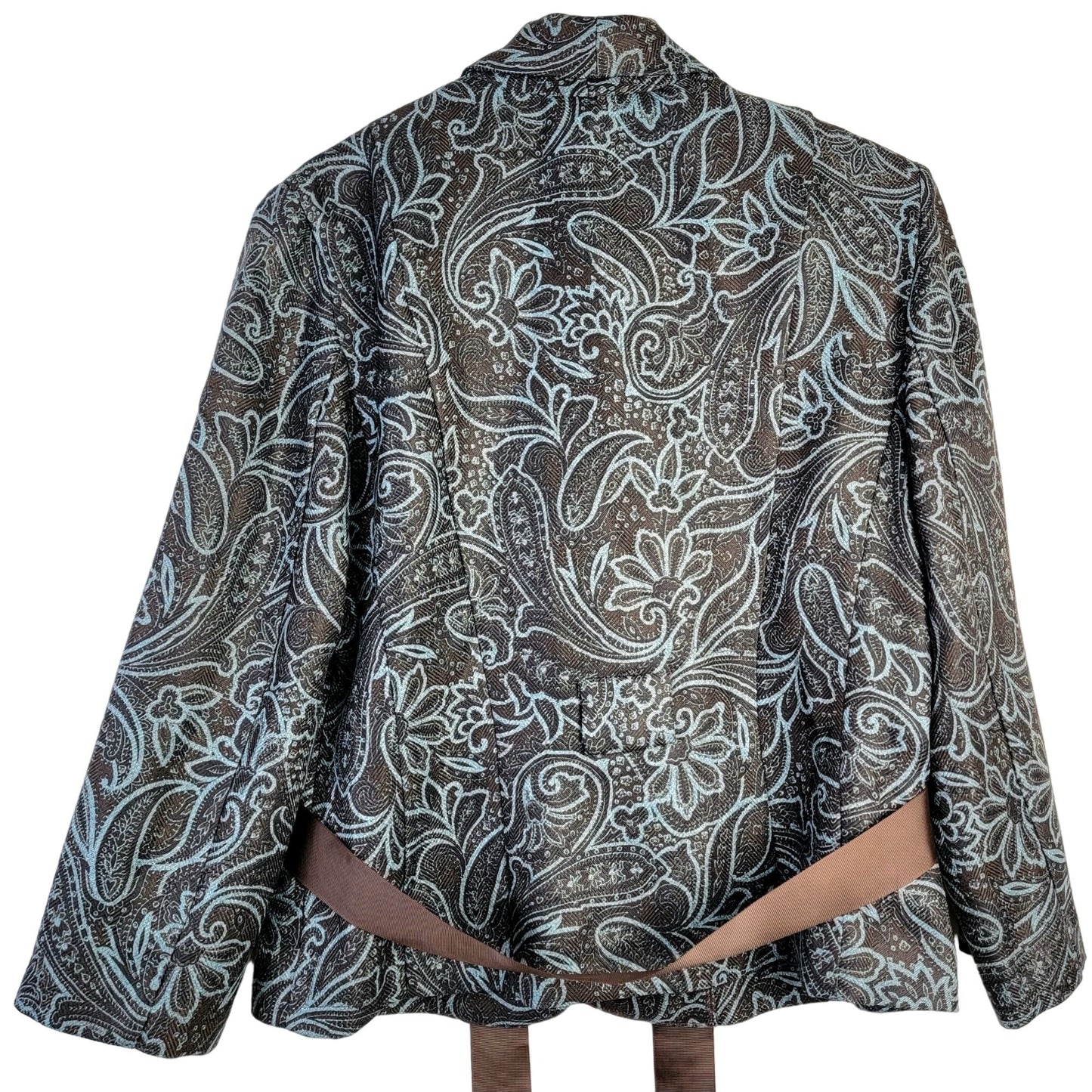 Vintage Y2K Suit Women 8 Blazer Jacket Pencil Skirt Paisley Brown Blue