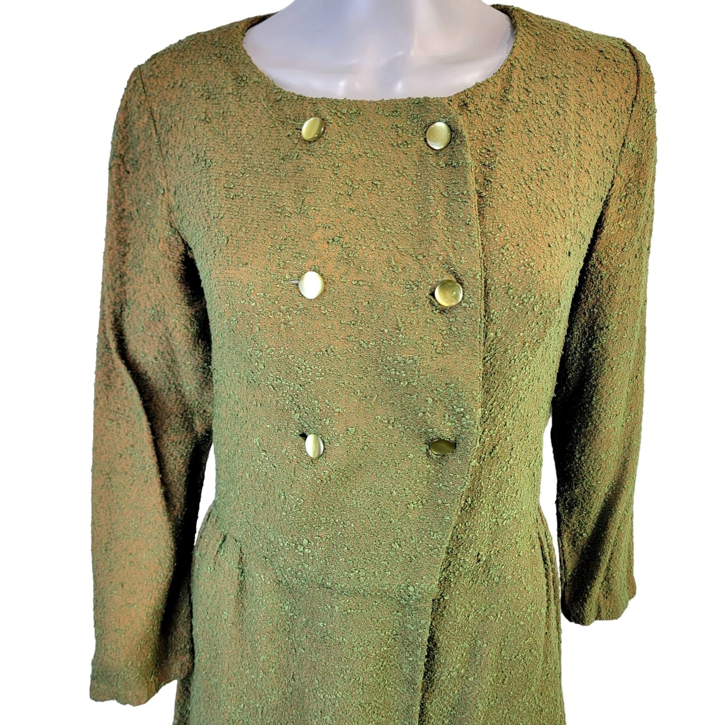 Vintage 50s Shirt Dress Women 8 Medium Green Orange Button Knee Length