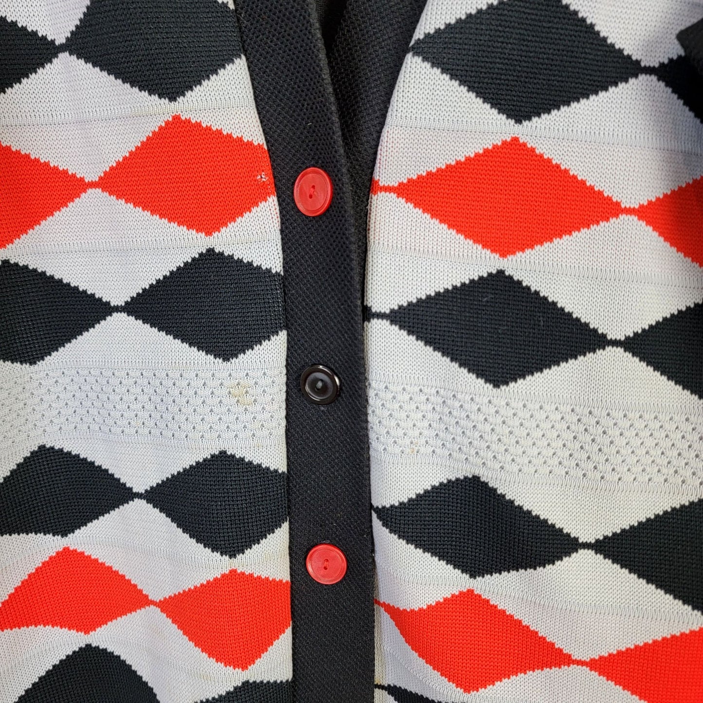 Vintage 60s Cardigan Sweater Women Large Black Red Argyle