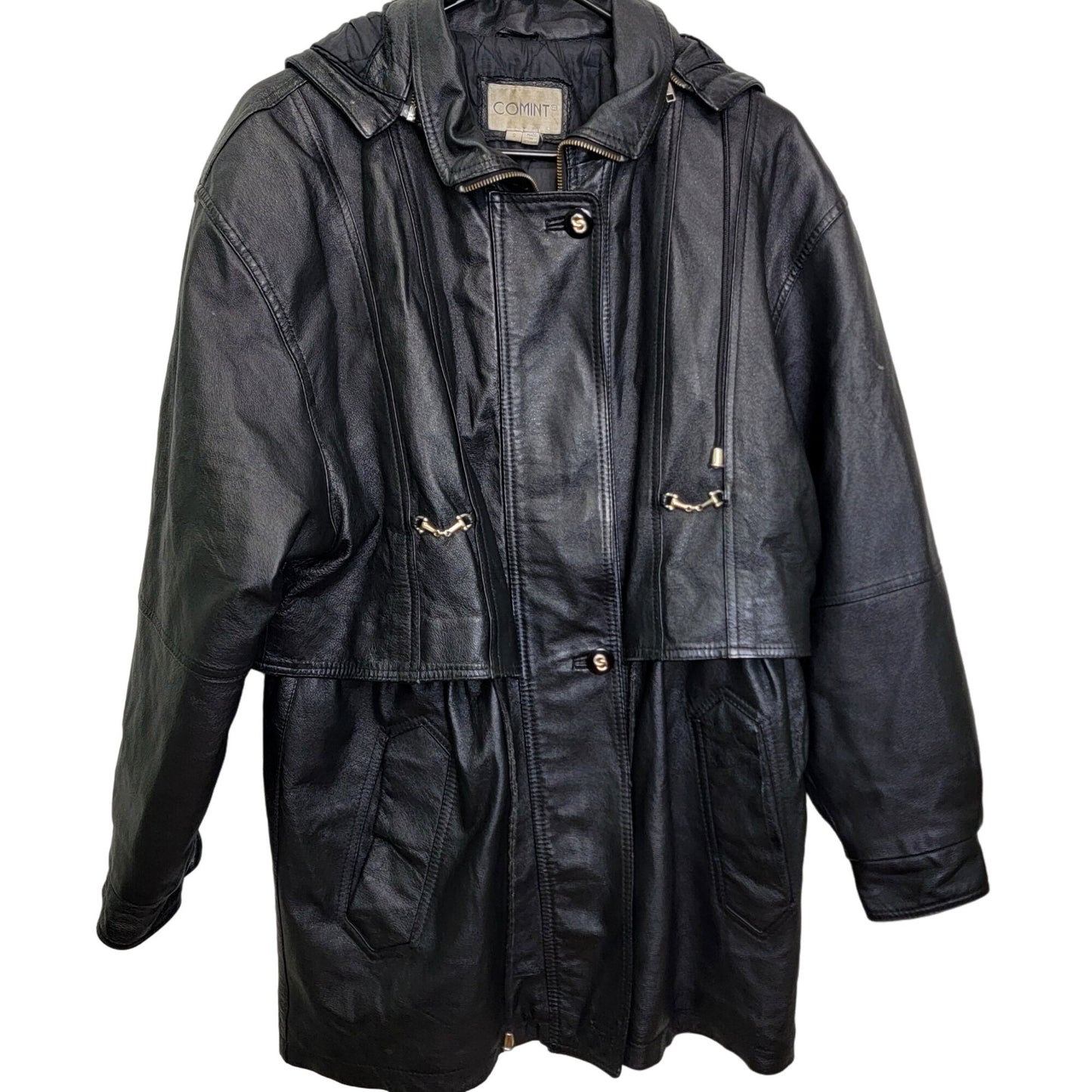 Vintage 80s Leather Jacket Women Small Black Coat Utility Outerwear