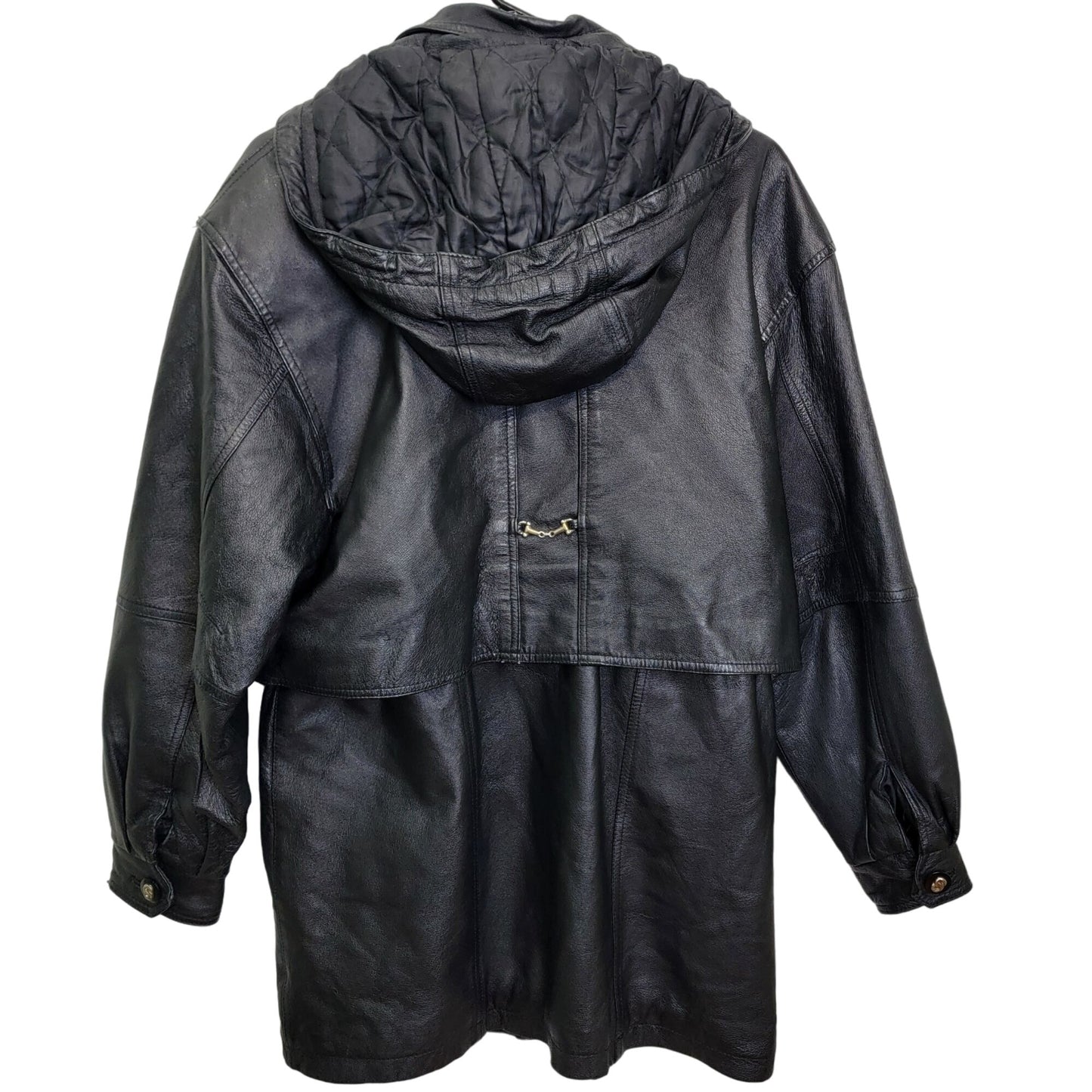 Vintage 80s Leather Jacket Women Small Black Coat Utility Outerwear