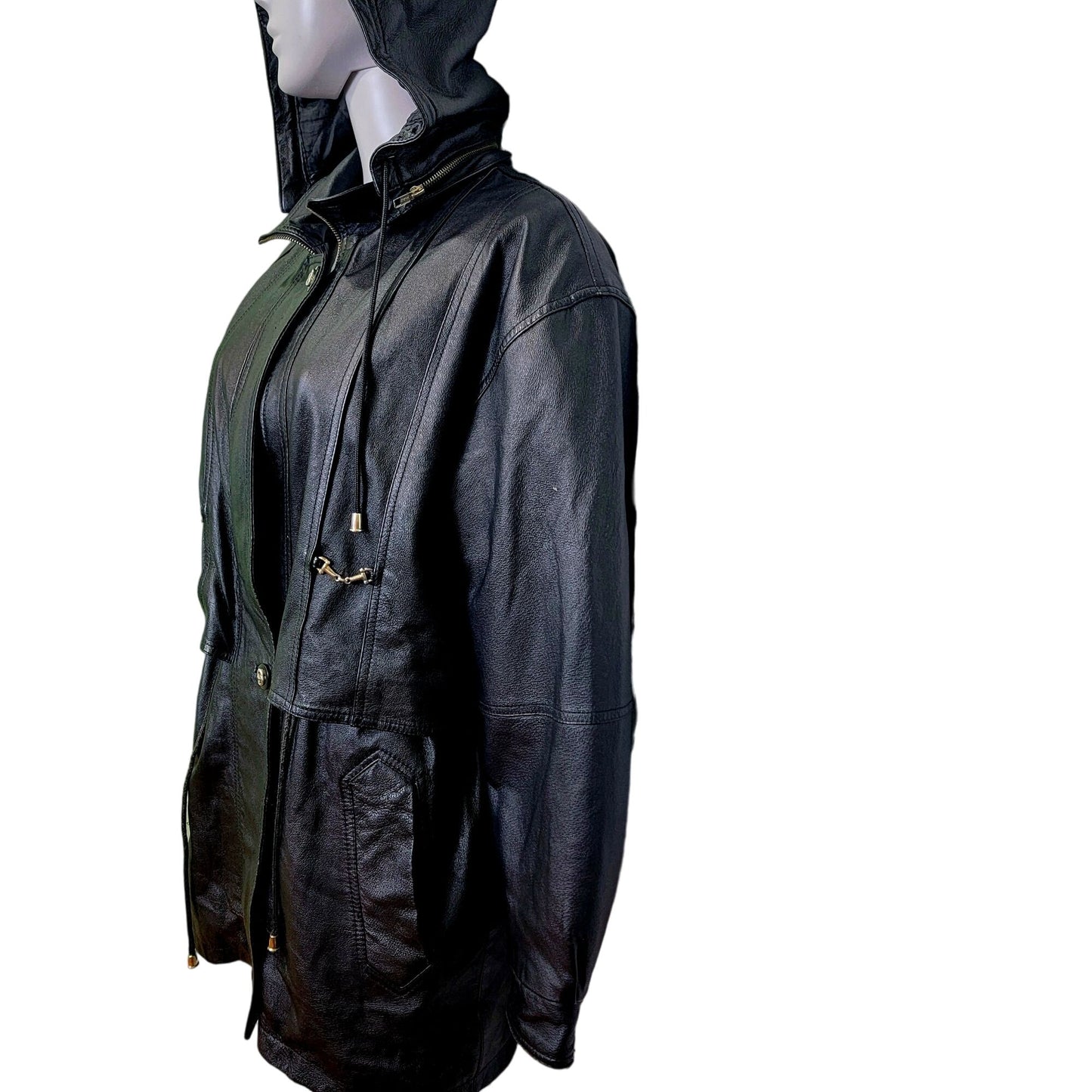 Vintage 80s Leather Jacket Women Small Black Coat Utility Outerwear