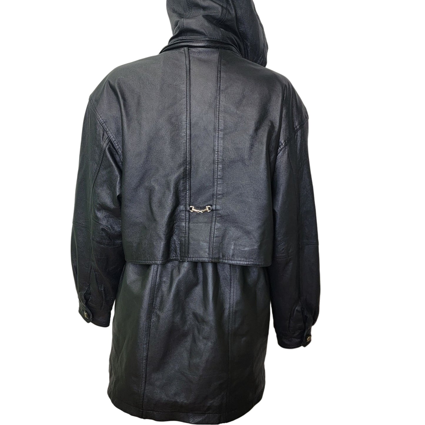 Vintage 80s Leather Jacket Women Small Black Coat Utility Outerwear