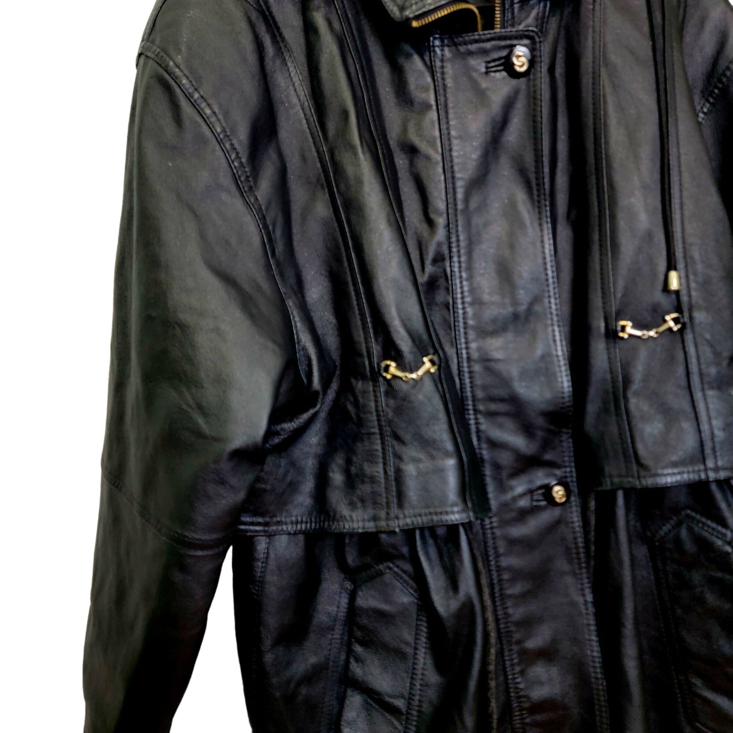 Vintage 80s Leather Jacket Women Small Black Coat Utility Outerwear