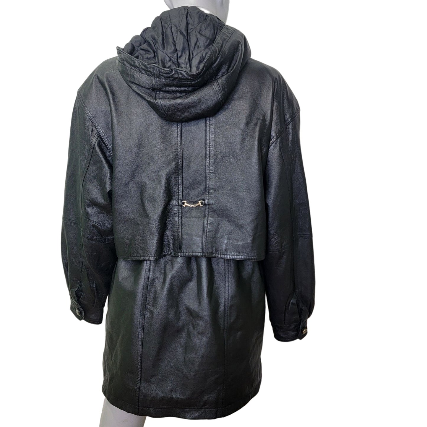 Vintage 80s Leather Jacket Women Small Black Coat Utility Outerwear