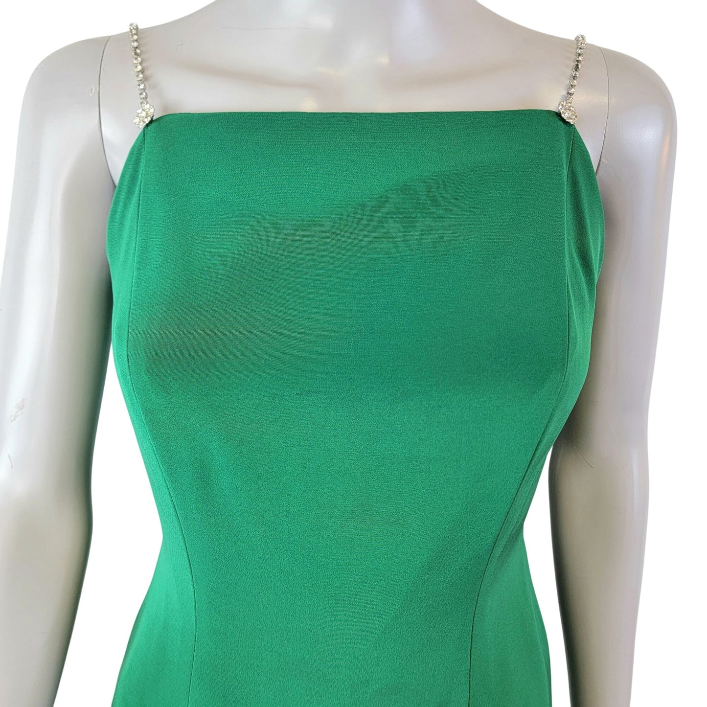 Della Roufogali Vintage 90s Mini Dress Women 6 Green Crystal Strap Small Formal Party
