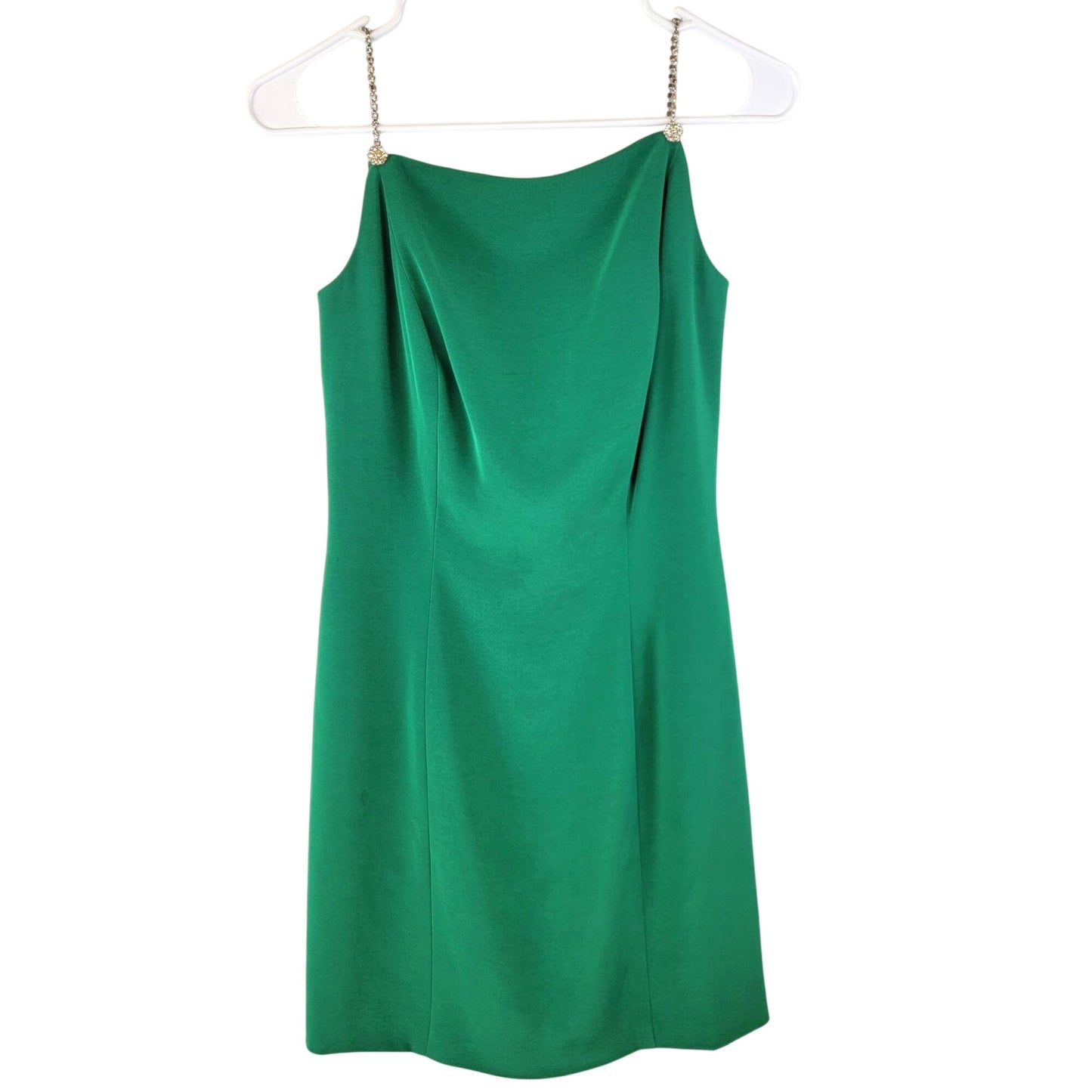 Della Roufogali Vintage 90s Mini Dress Women 6 Green Crystal Strap Small Formal Party