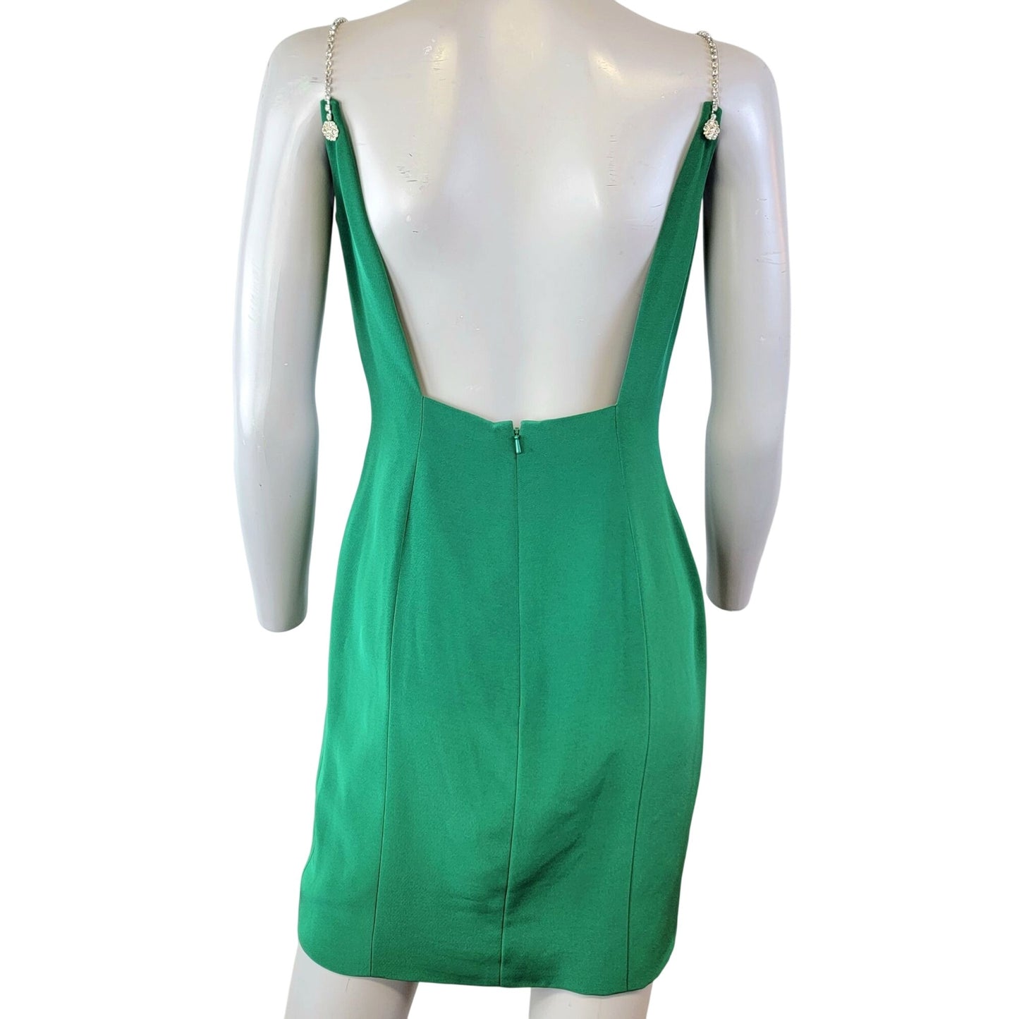 Della Roufogali Vintage 90s Mini Dress Women 6 Green Crystal Strap Small Formal Party
