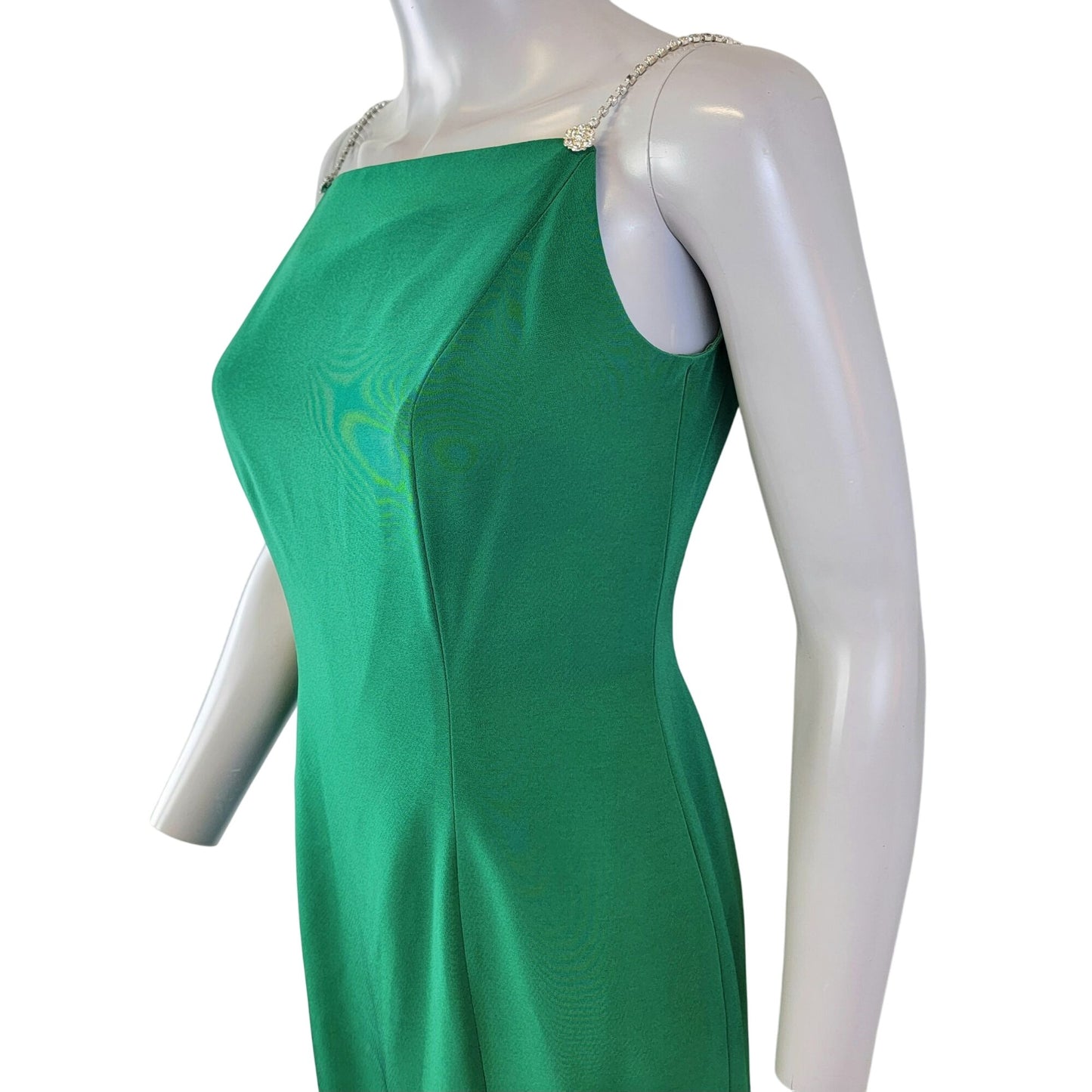 Della Roufogali Vintage 90s Mini Dress Women 6 Green Crystal Strap Small Formal Party