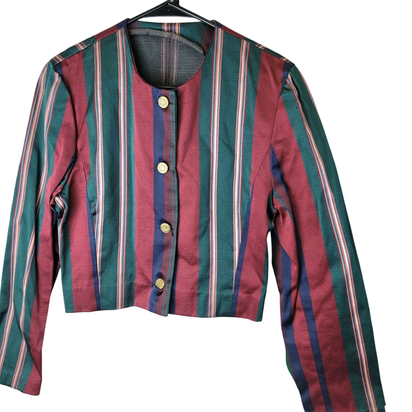 Vintage 90s Suit Set Women Small 4 6 Stripe Blazer Jacket Midi Skirt Green Blue