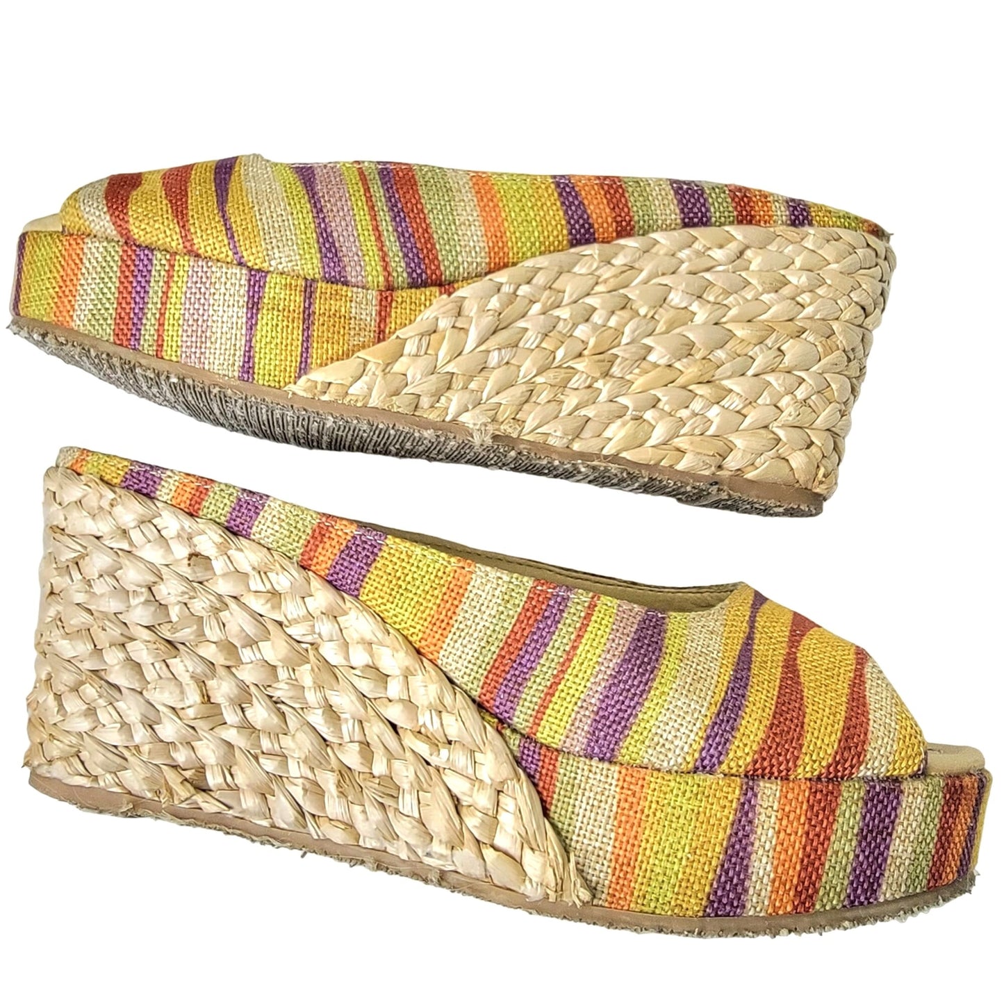 Rainbow Stripe Bohemian Shoes Women 8.5 CL Laundry Boho Wedge Sandals 39