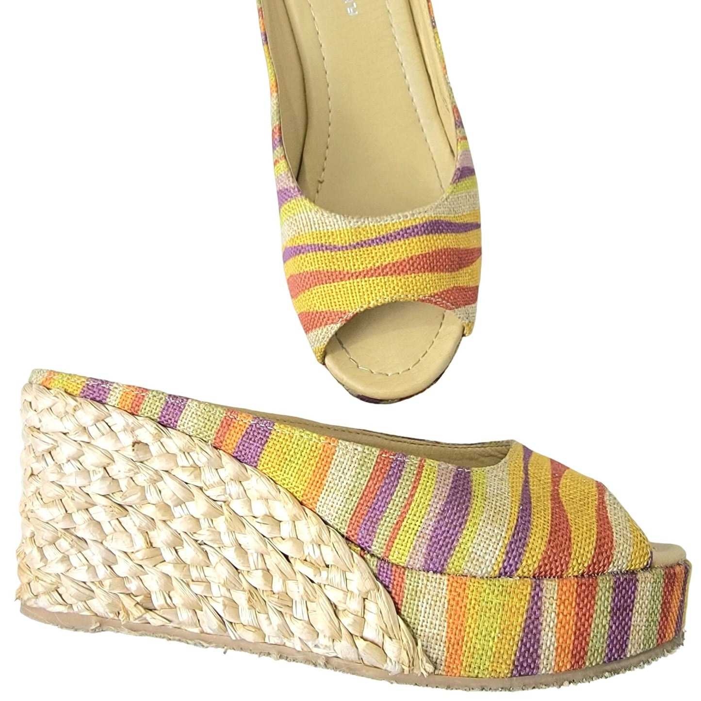 Rainbow Stripe Bohemian Shoes Women 8.5 CL Laundry Boho Wedge Sandals 39