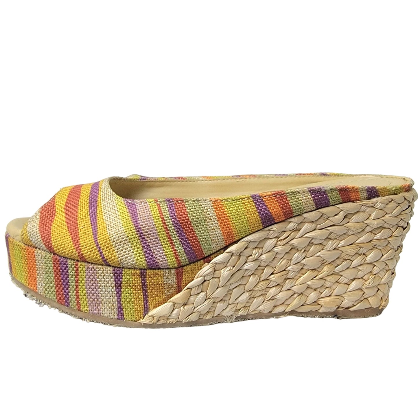 Rainbow Stripe Bohemian Shoes Women 8.5 CL Laundry Boho Wedge Sandals 39