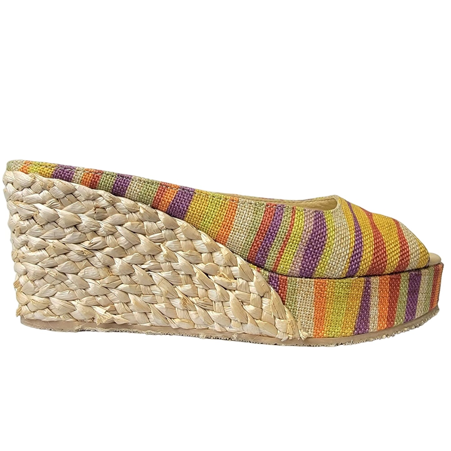 Rainbow Stripe Bohemian Shoes Women 8.5 CL Laundry Boho Wedge Sandals 39