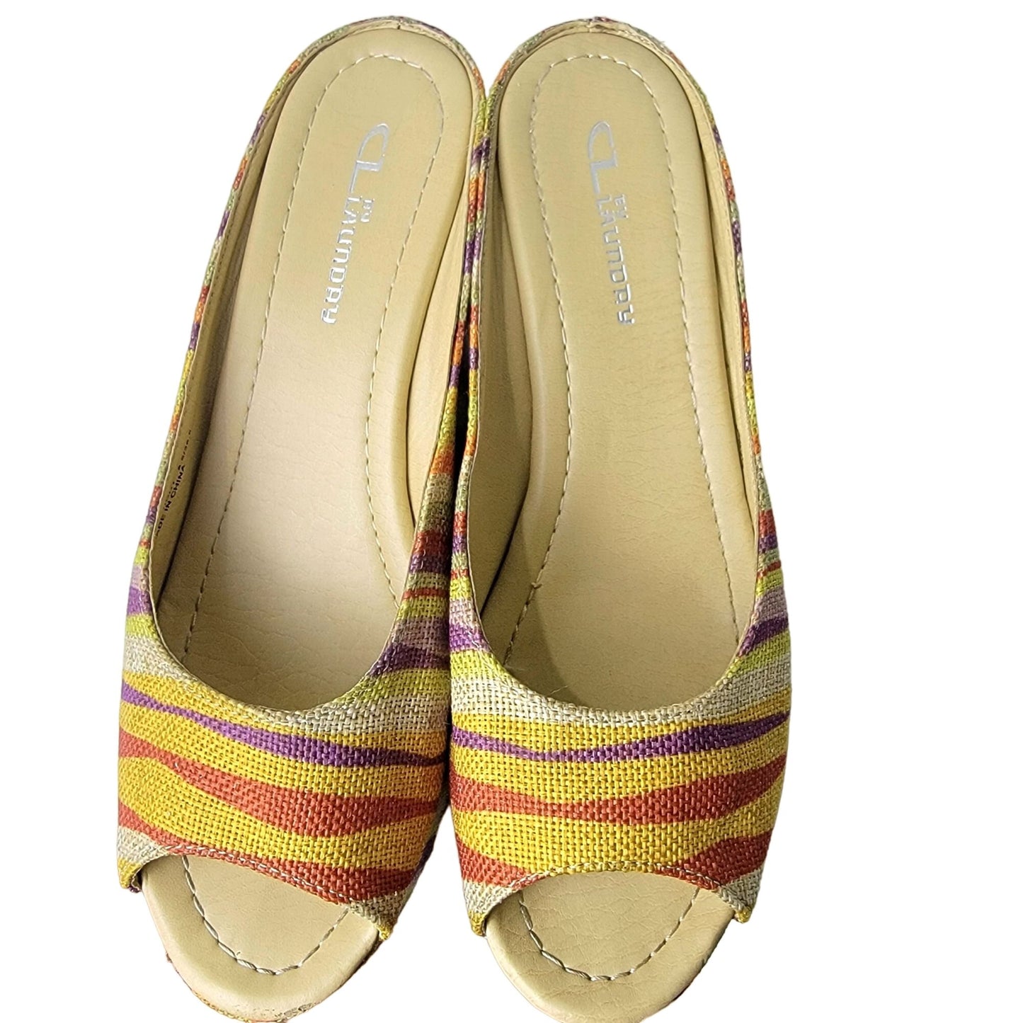 Rainbow Stripe Bohemian Shoes Women 8.5 CL Laundry Boho Wedge Sandals 39