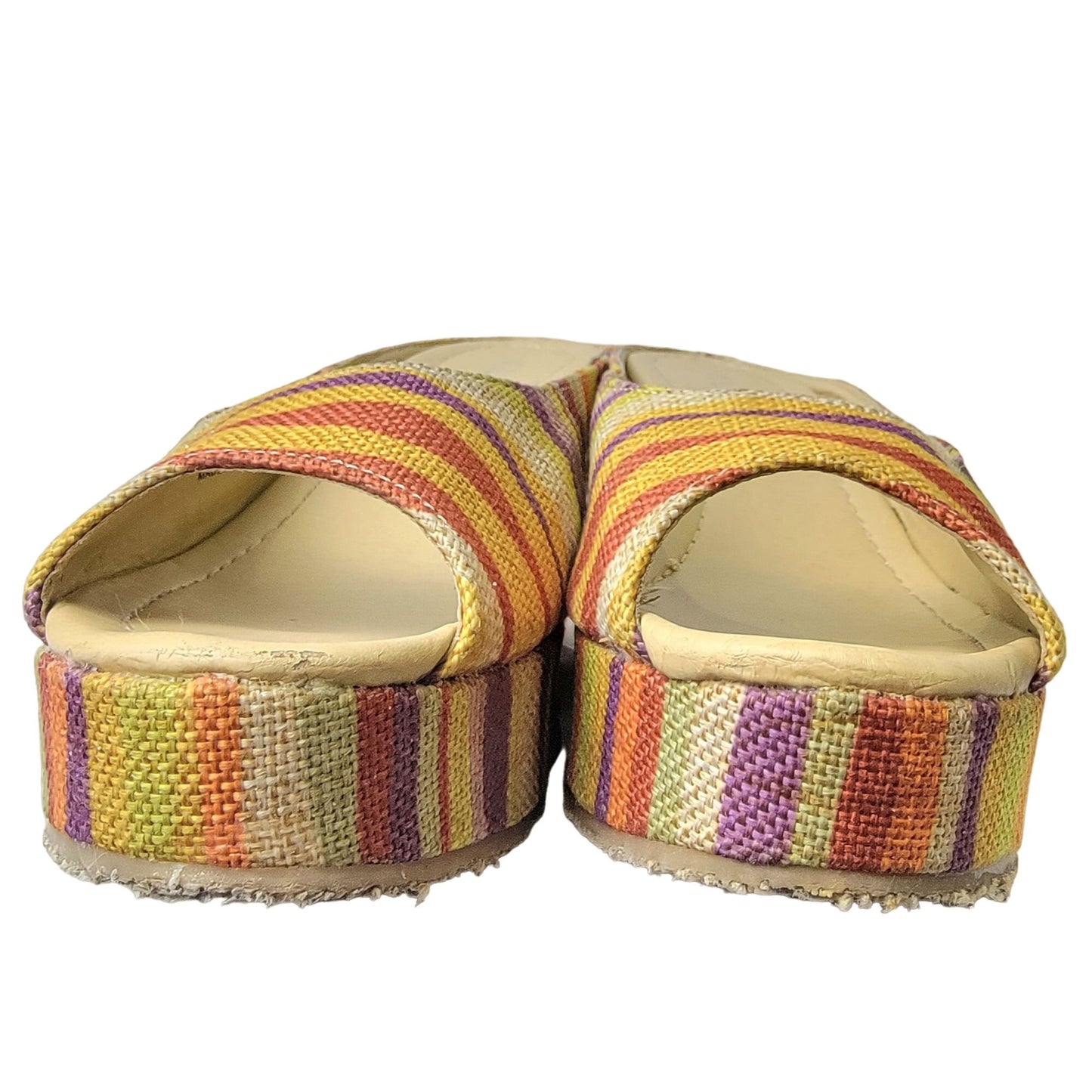 Rainbow Stripe Bohemian Shoes Women 8.5 CL Laundry Boho Wedge Sandals 39