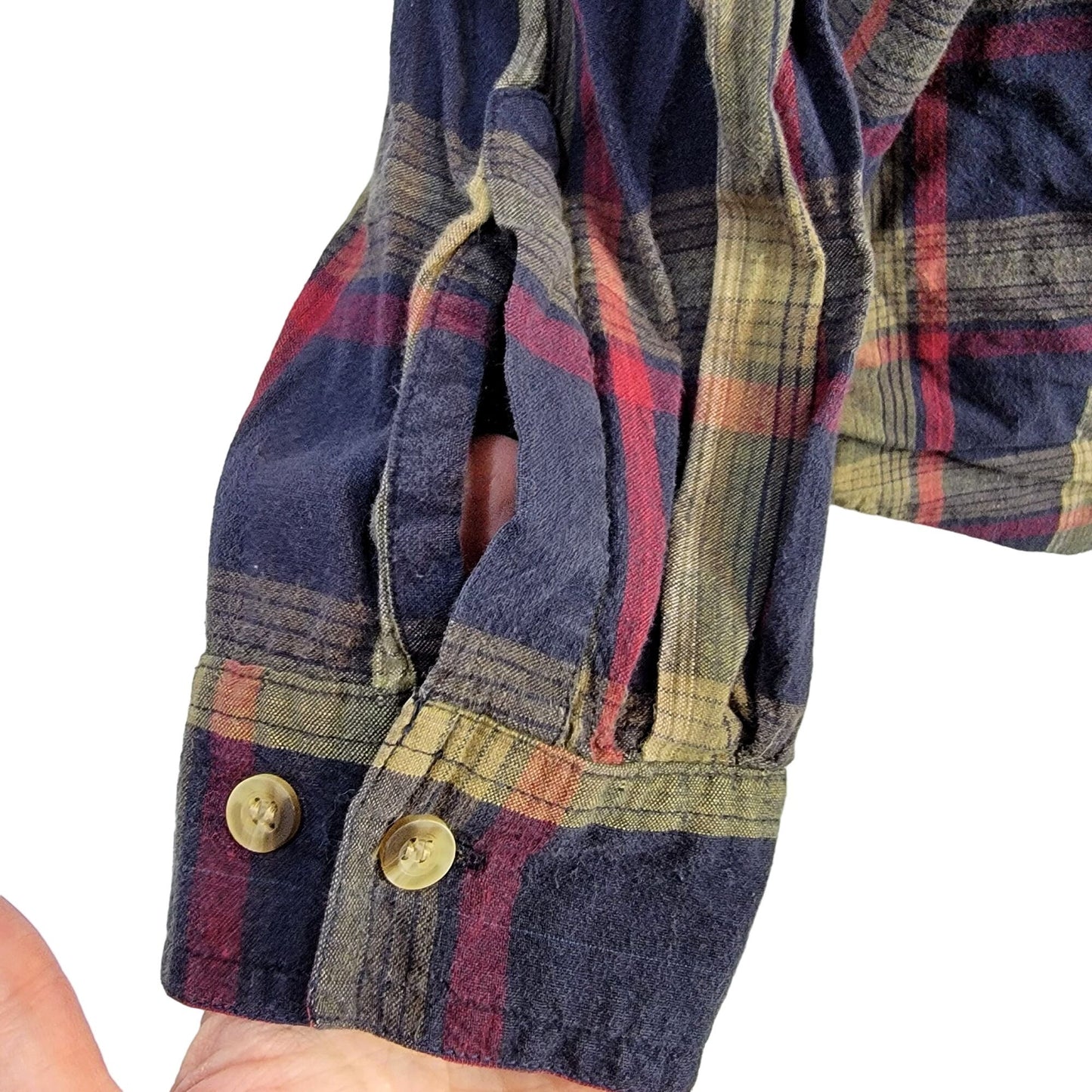 Vintage 90s Plaid Long Button Shirt Women XL Collar Top Navy Red