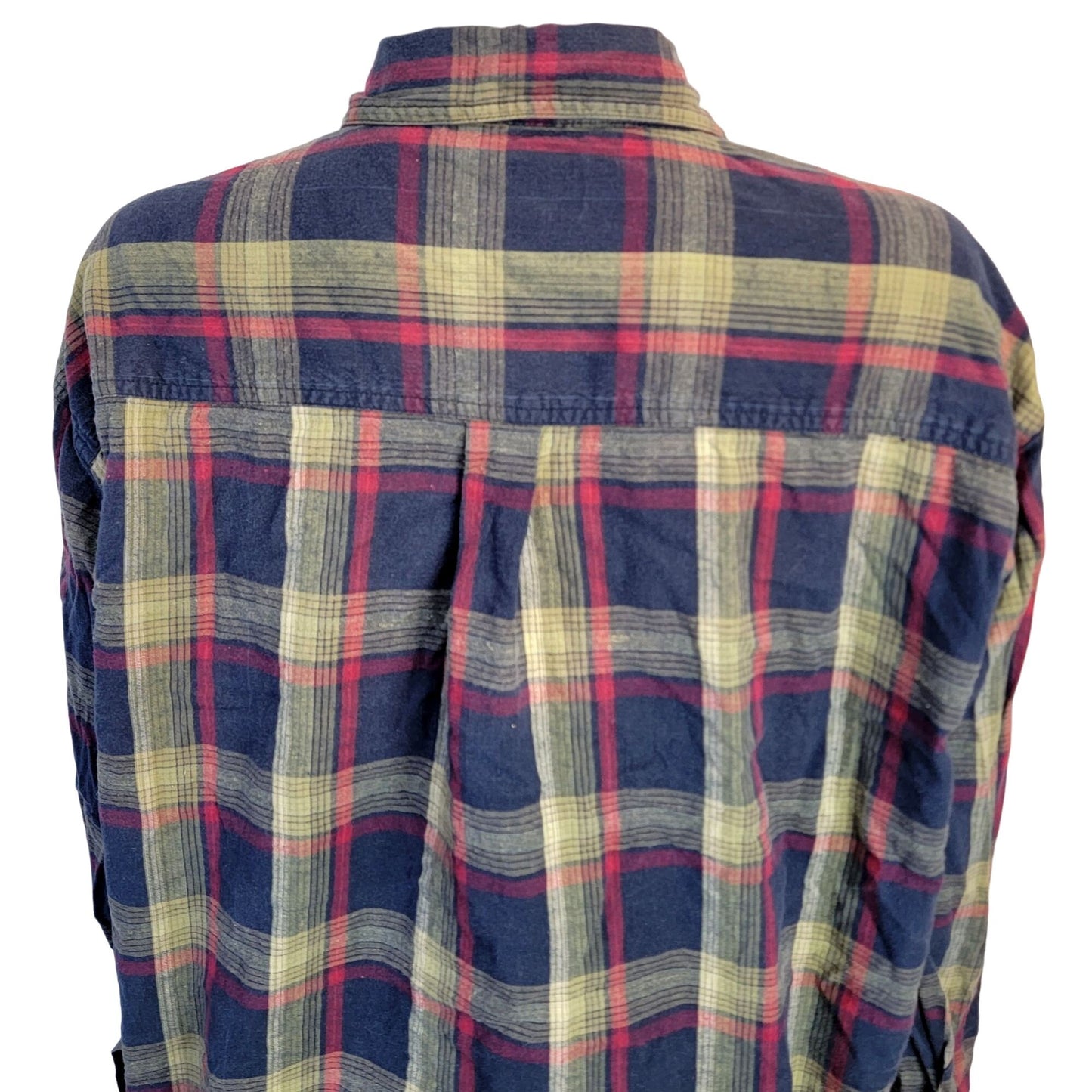 Vintage 90s Plaid Long Button Shirt Women XL Collar Top Navy Red