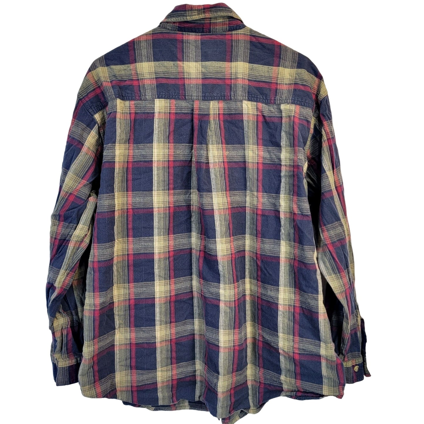 Vintage 90s Plaid Long Button Shirt Women XL Collar Top Navy Red