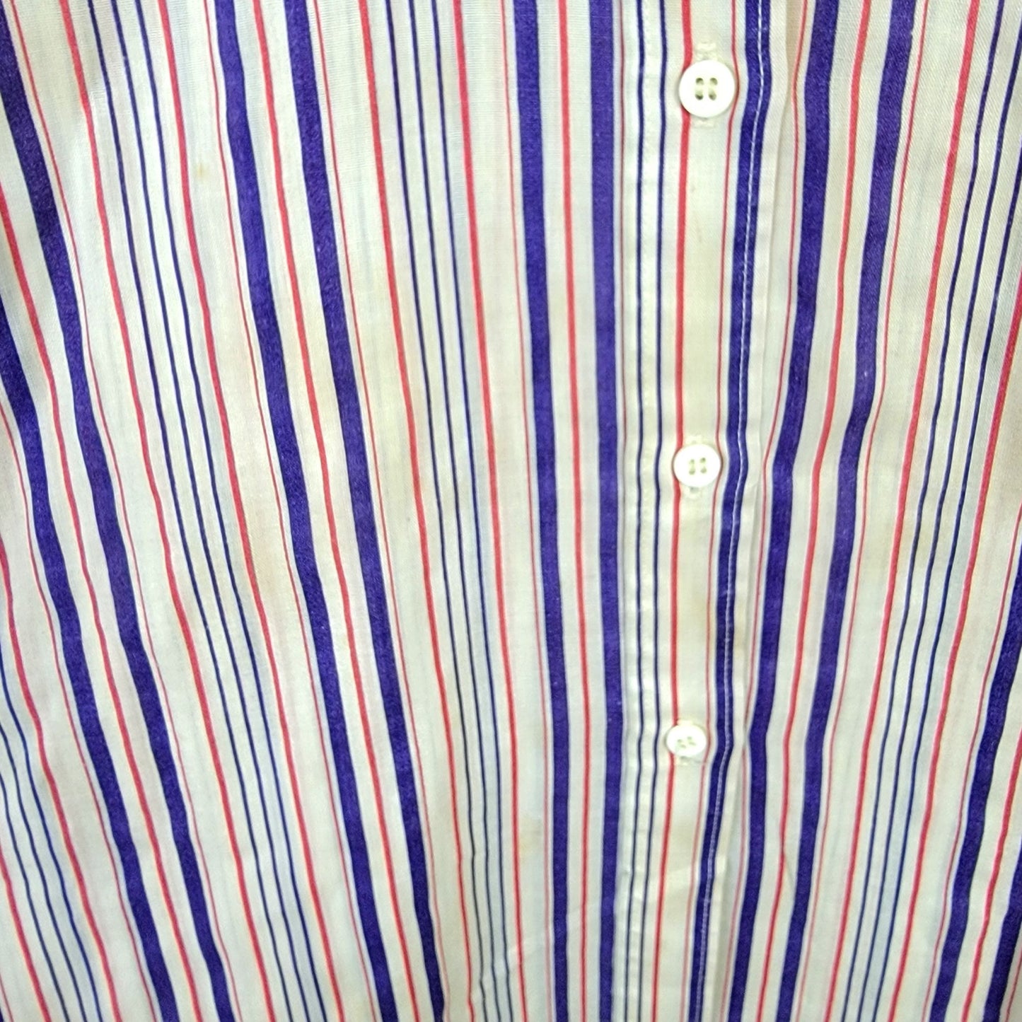 Vintage 70s Stripe Shirt Women Medium Button Blouse Red Blue Beige