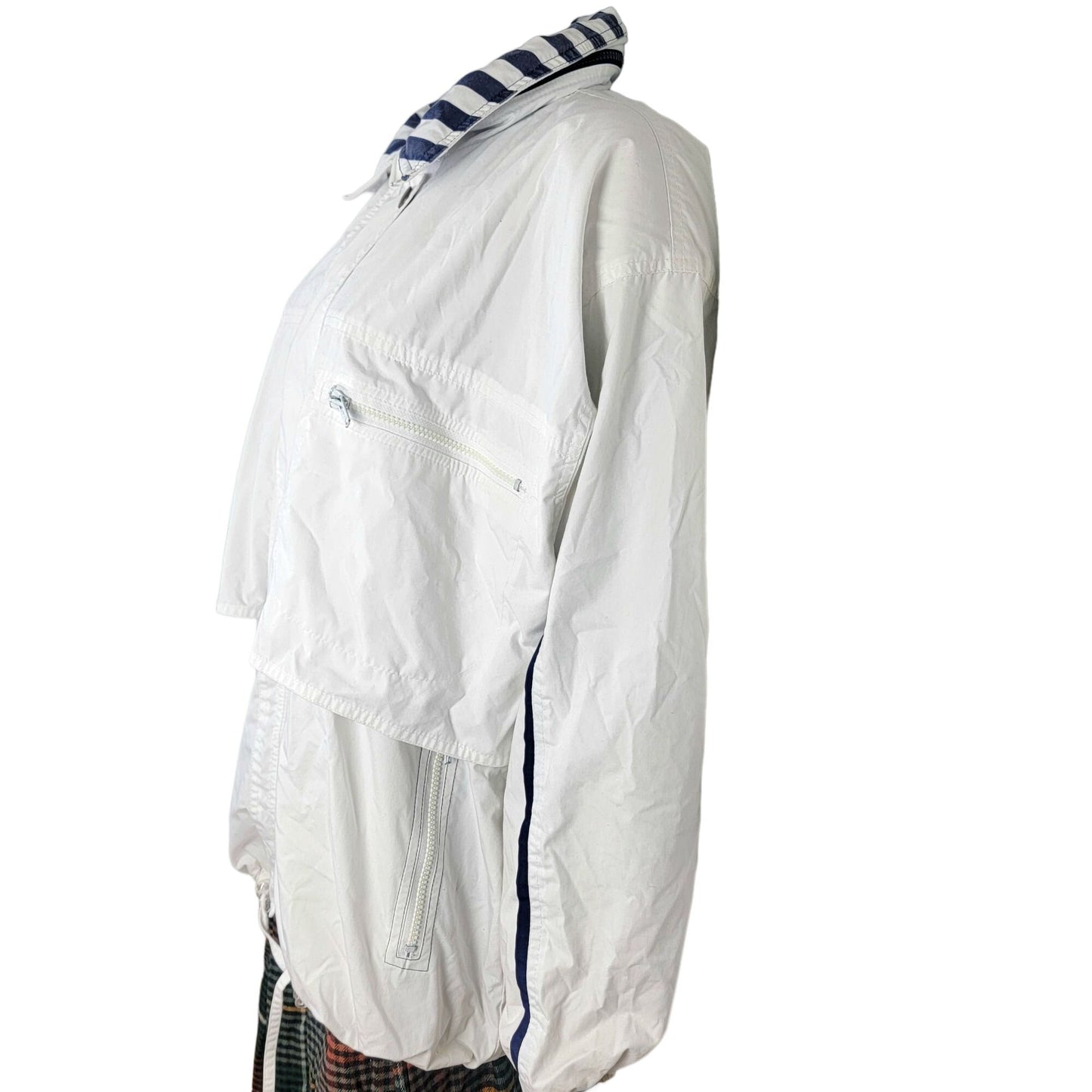 London Fog Vintage 80s Utility Jacket Women Large Hood Outdoors Coat White Blue