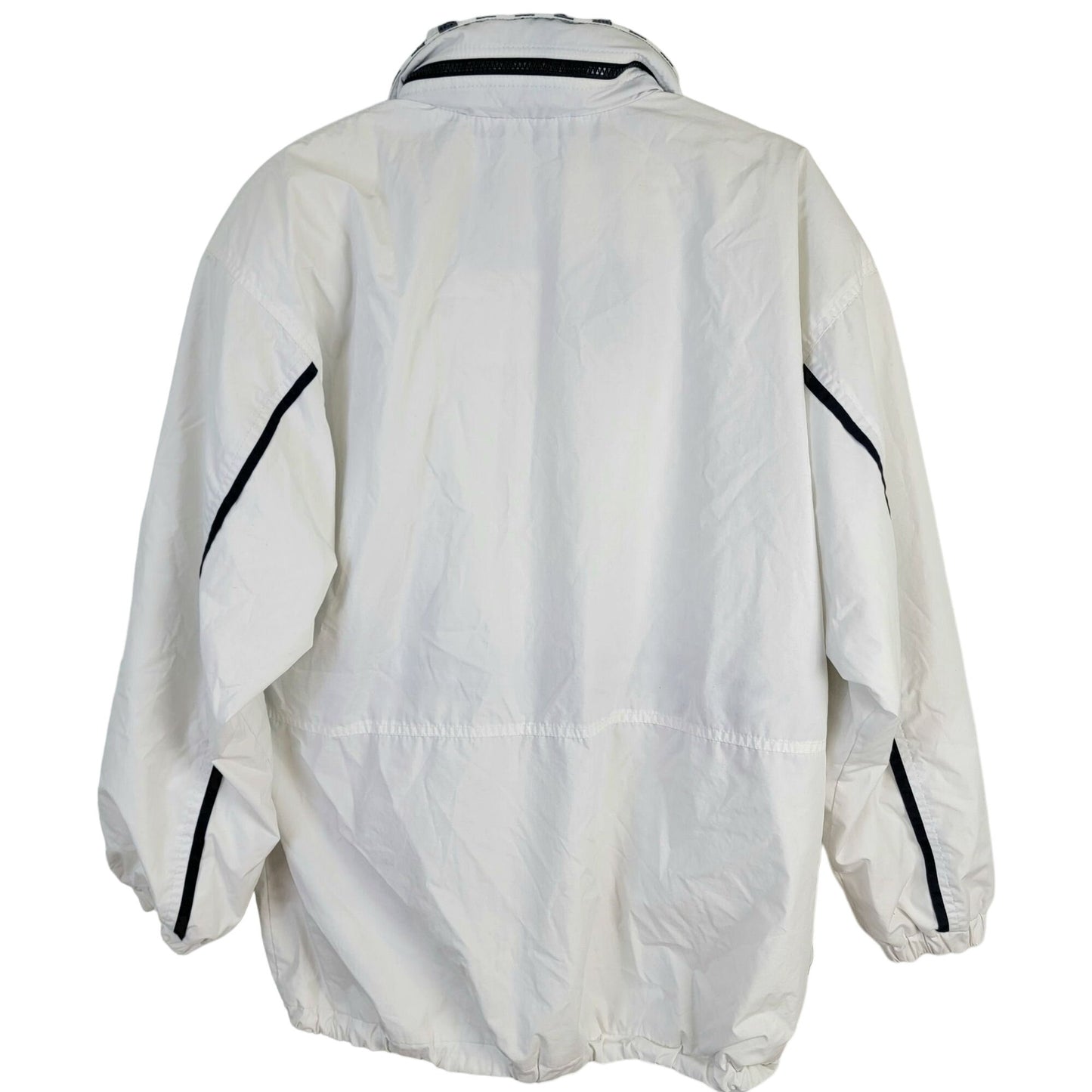 London Fog Vintage 80s Utility Jacket Women Large Hood Outdoors Coat White Blue