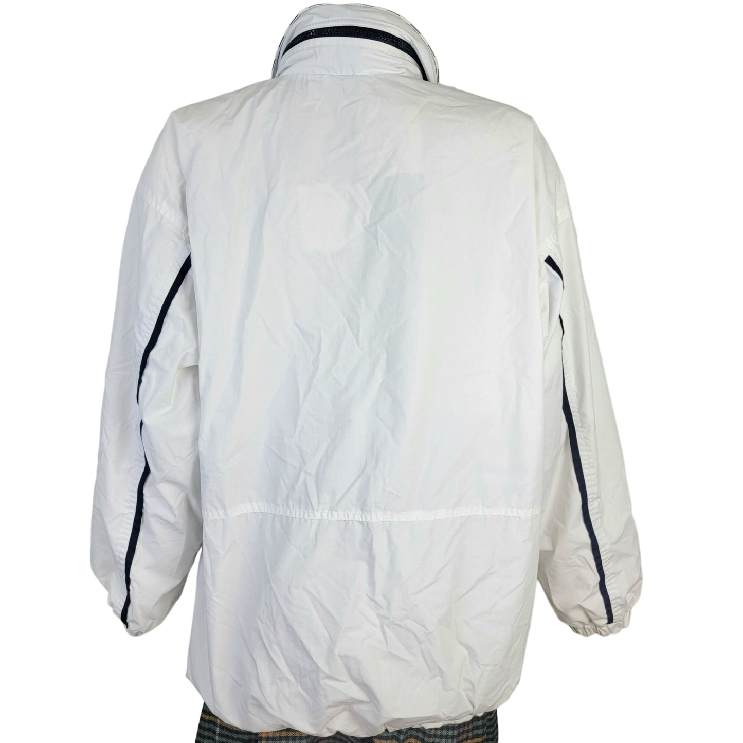 London Fog Vintage 80s Utility Jacket Women Large Hood Outdoors Coat White Blue