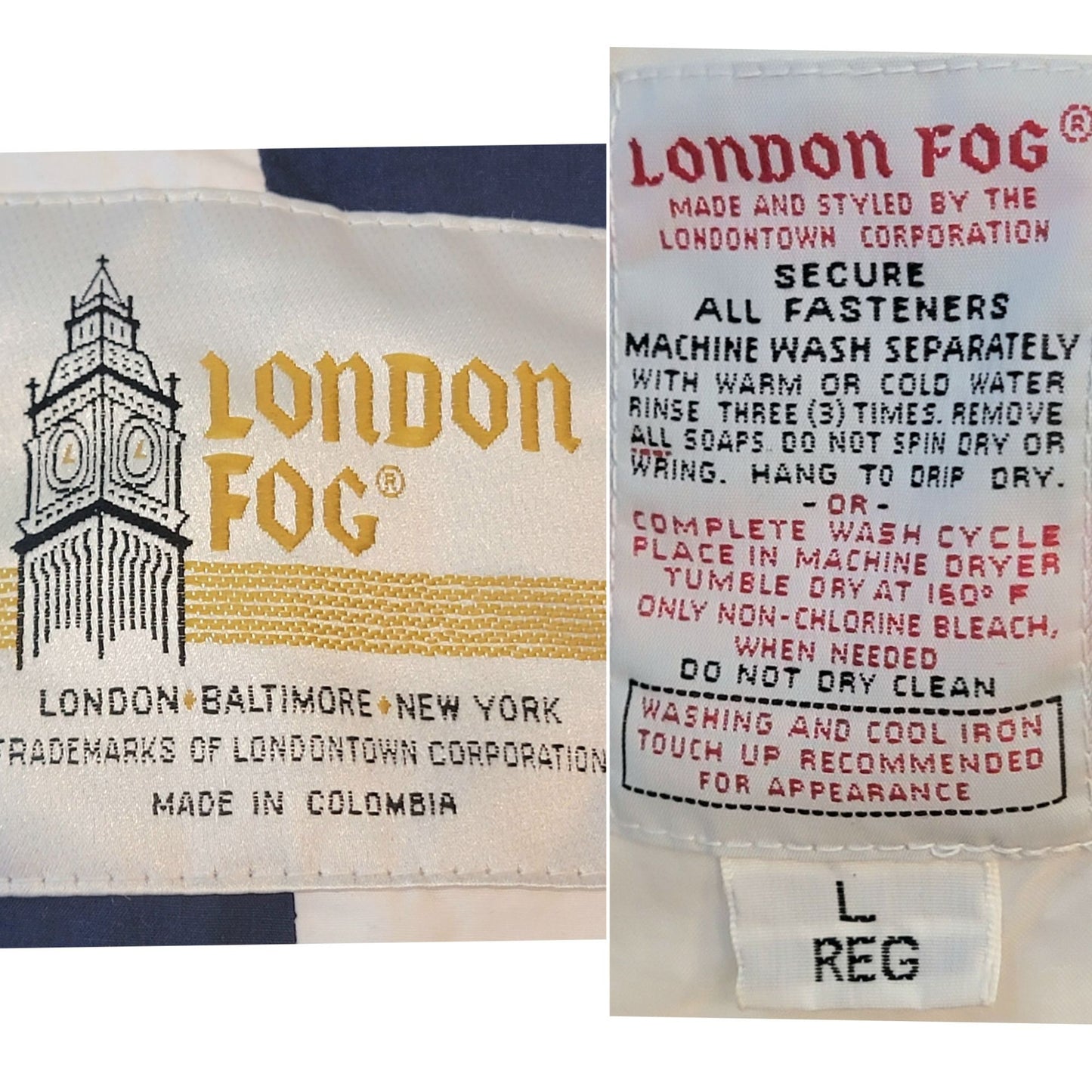 London Fog Vintage 80s Utility Jacket Women Large Hood Outdoors Coat White Blue