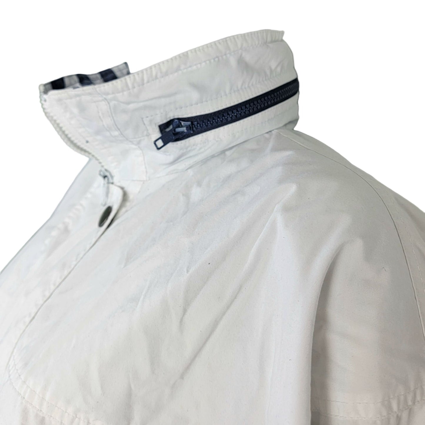 London Fog Vintage 80s Utility Jacket Women Large Hood Outdoors Coat White Blue