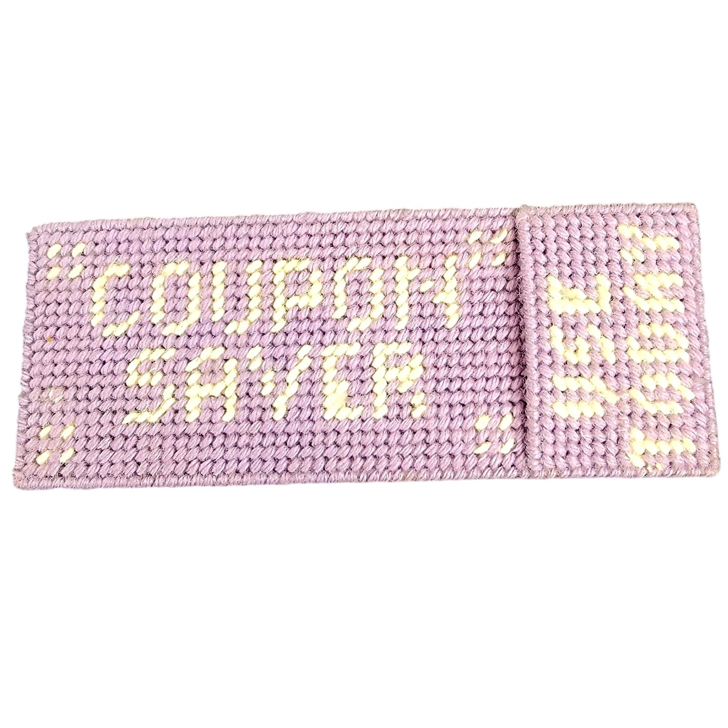 Vintage Coupon Saver Envelope Wallet Plastic Canvas Yarn Mesh Purple White Retro