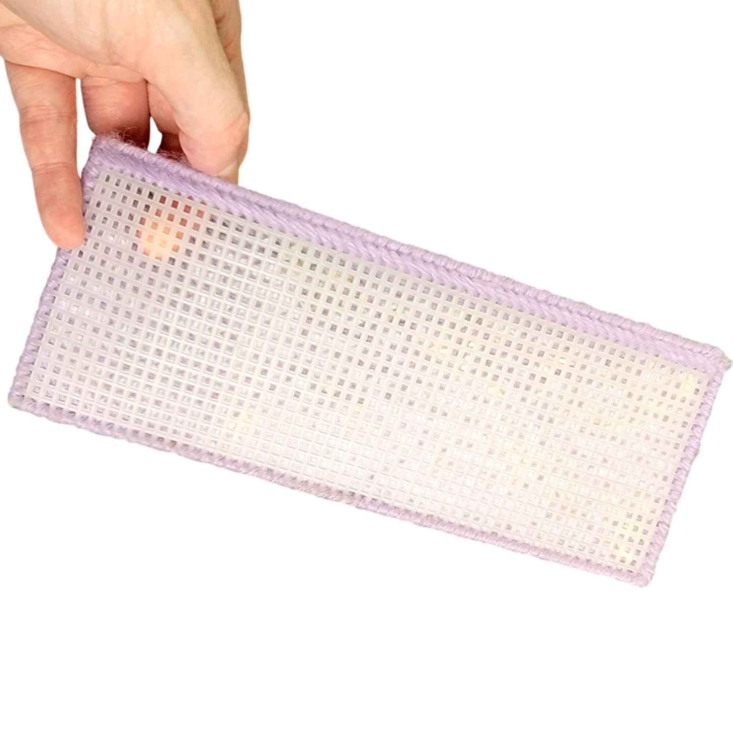 Vintage Coupon Saver Envelope Wallet Plastic Canvas Yarn Mesh Purple White Retro