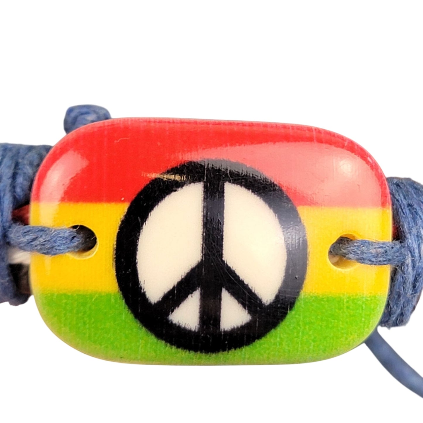 Colorful Peace Sign Leather Bracelet Adjustable Brown Unisex Jewelry