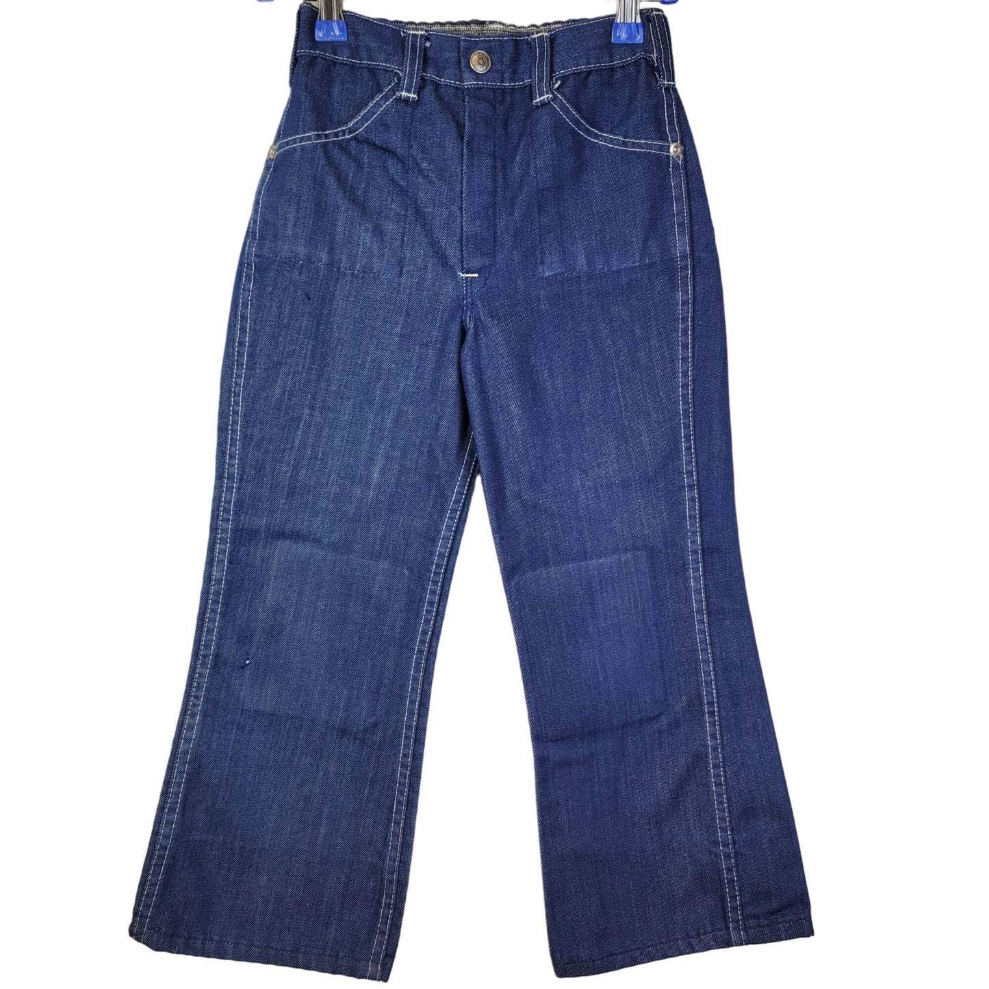 Sears Vintage 70s Flare Jeans Child 6X 21 Waist 20 Inseam Dark Wash Denim Retro