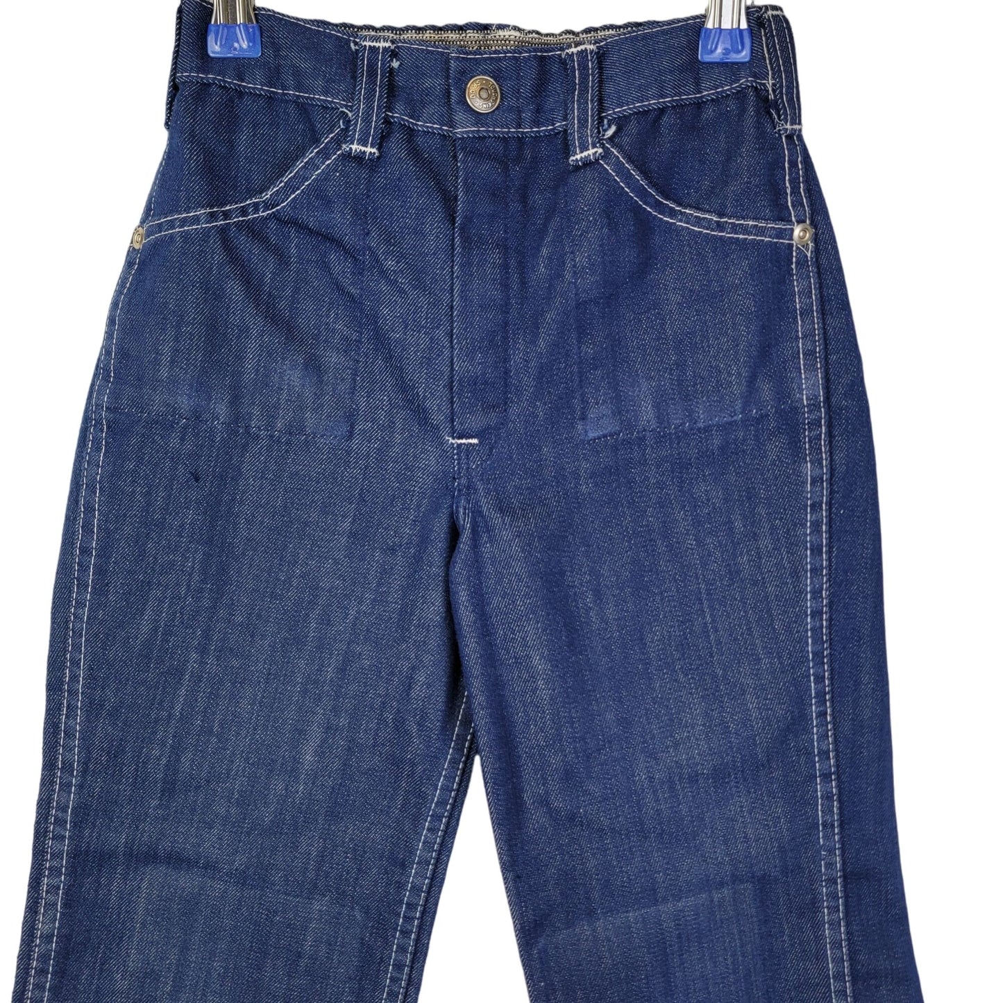 Sears Vintage 70s Flare Jeans Child 6X 21 Waist 20 Inseam Dark Wash Denim Retro