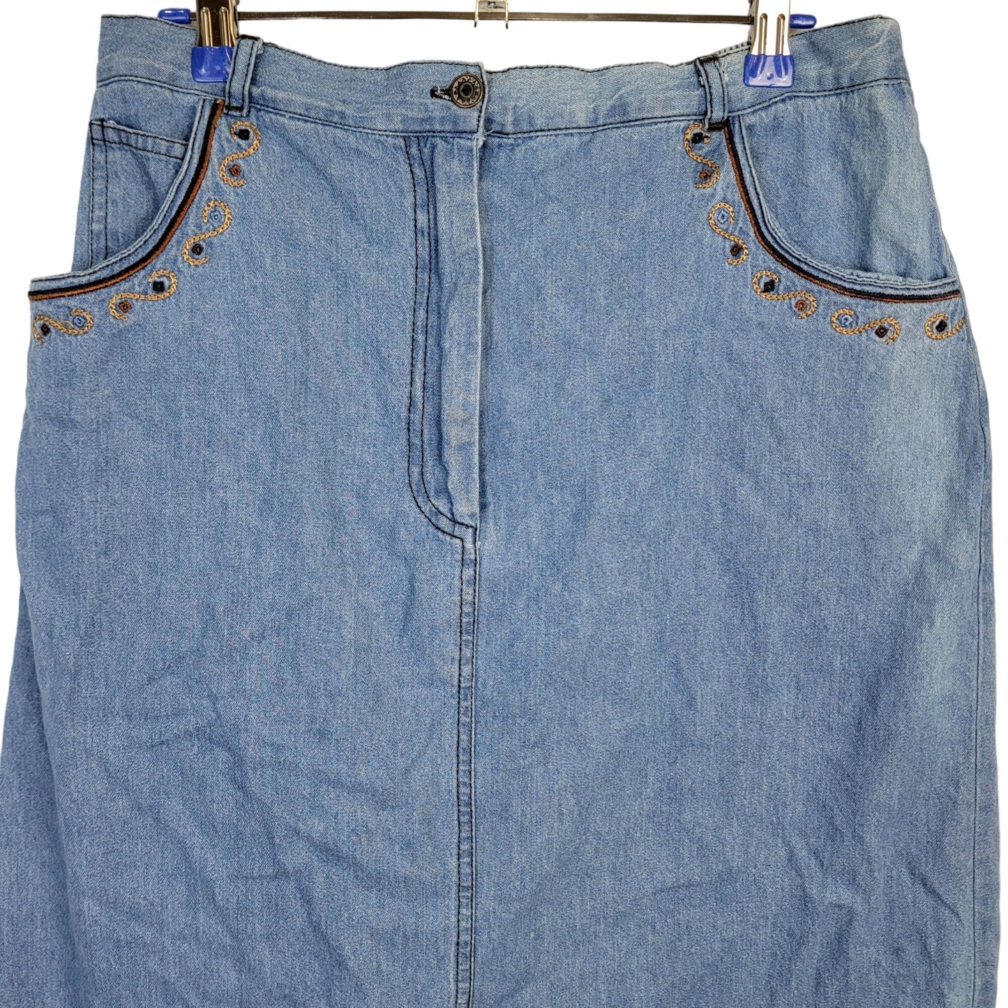 Vintage 90s Denim Midi Skirt Women Large Boho Western