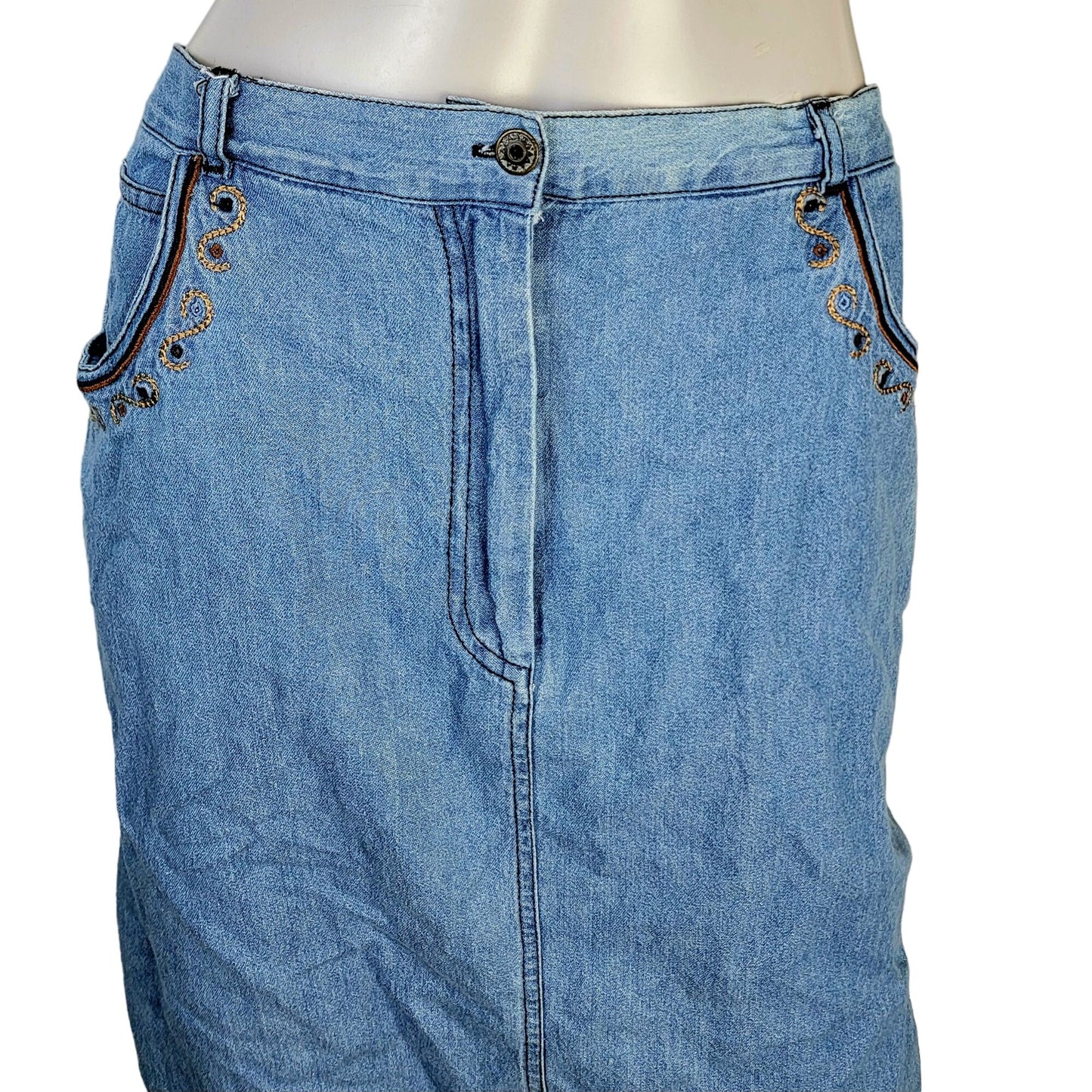 Vintage 90s Denim Midi Skirt Women Large Boho Western