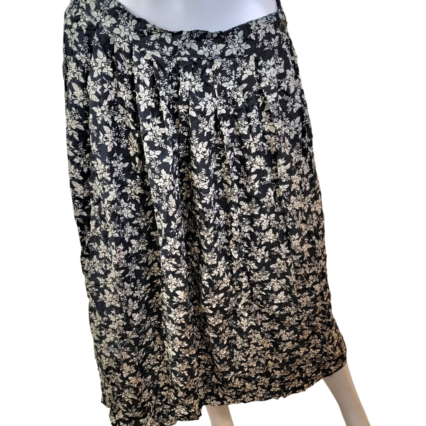 Vintage 80s Floral Set Women Medium Black Button Blouse Top Midi Skirt Formal 10