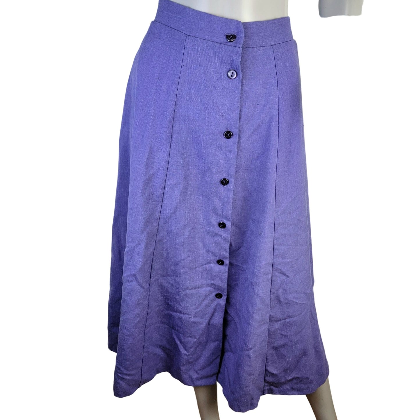 Vintage 70s Midi Skirt Women Plus Size 16 Purple Button Front