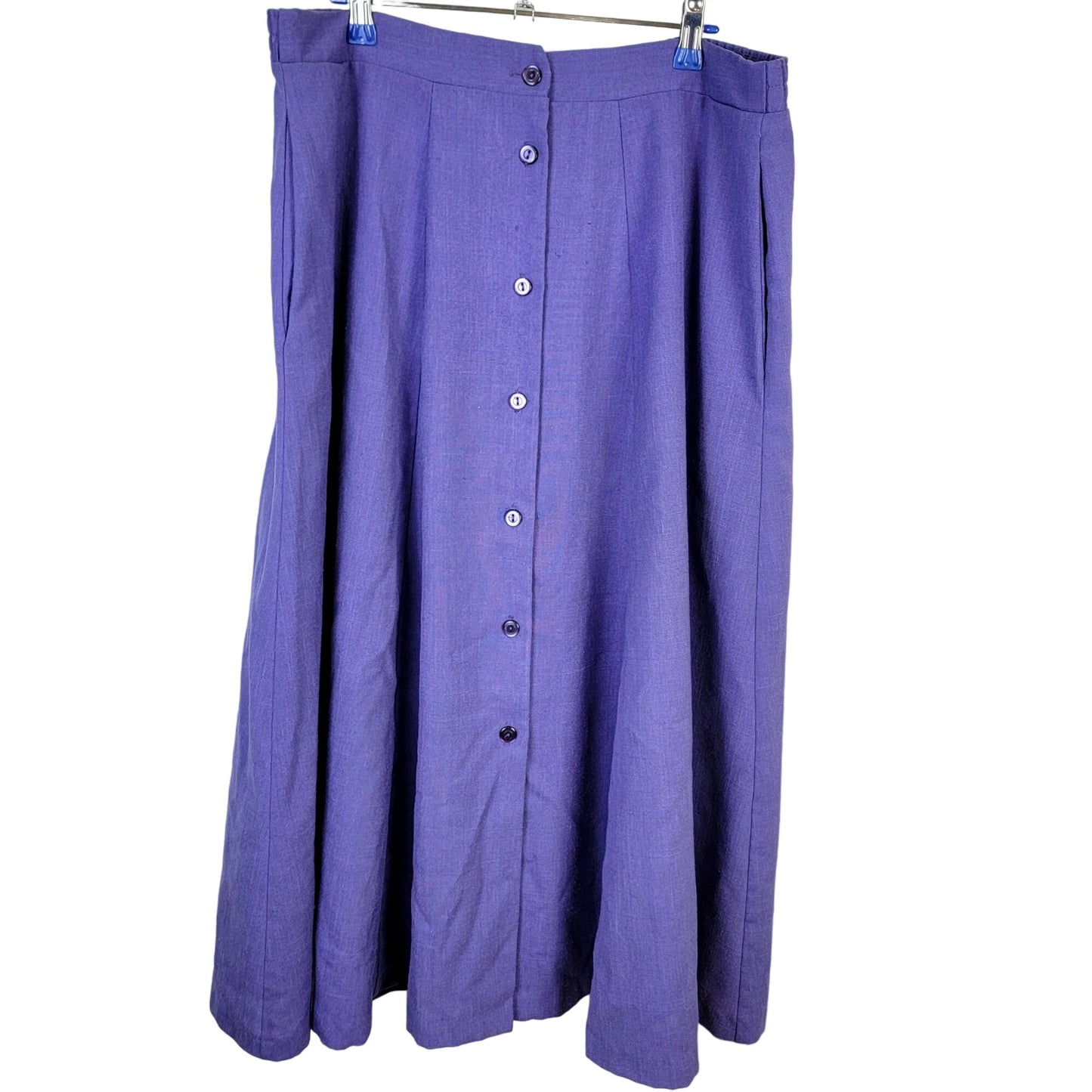 Vintage 70s Midi Skirt Women Plus Size 16 Purple Button Front