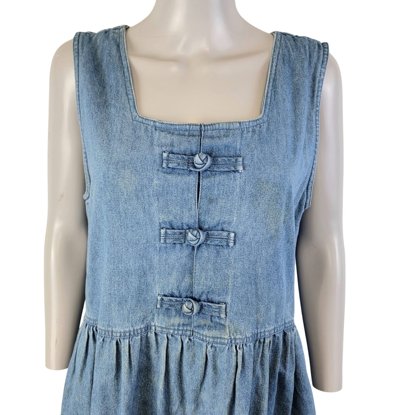 Vintage 90s Denim Midi Dress Women Large Teacher Casual Blue Jean