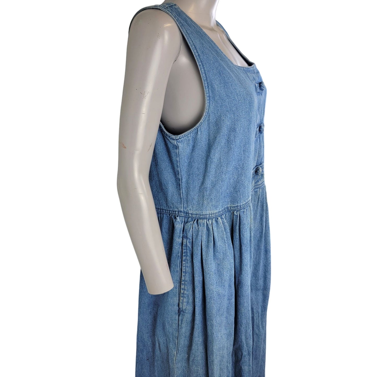 Vintage 90s Denim Midi Dress Women Large Teacher Casual Blue Jean