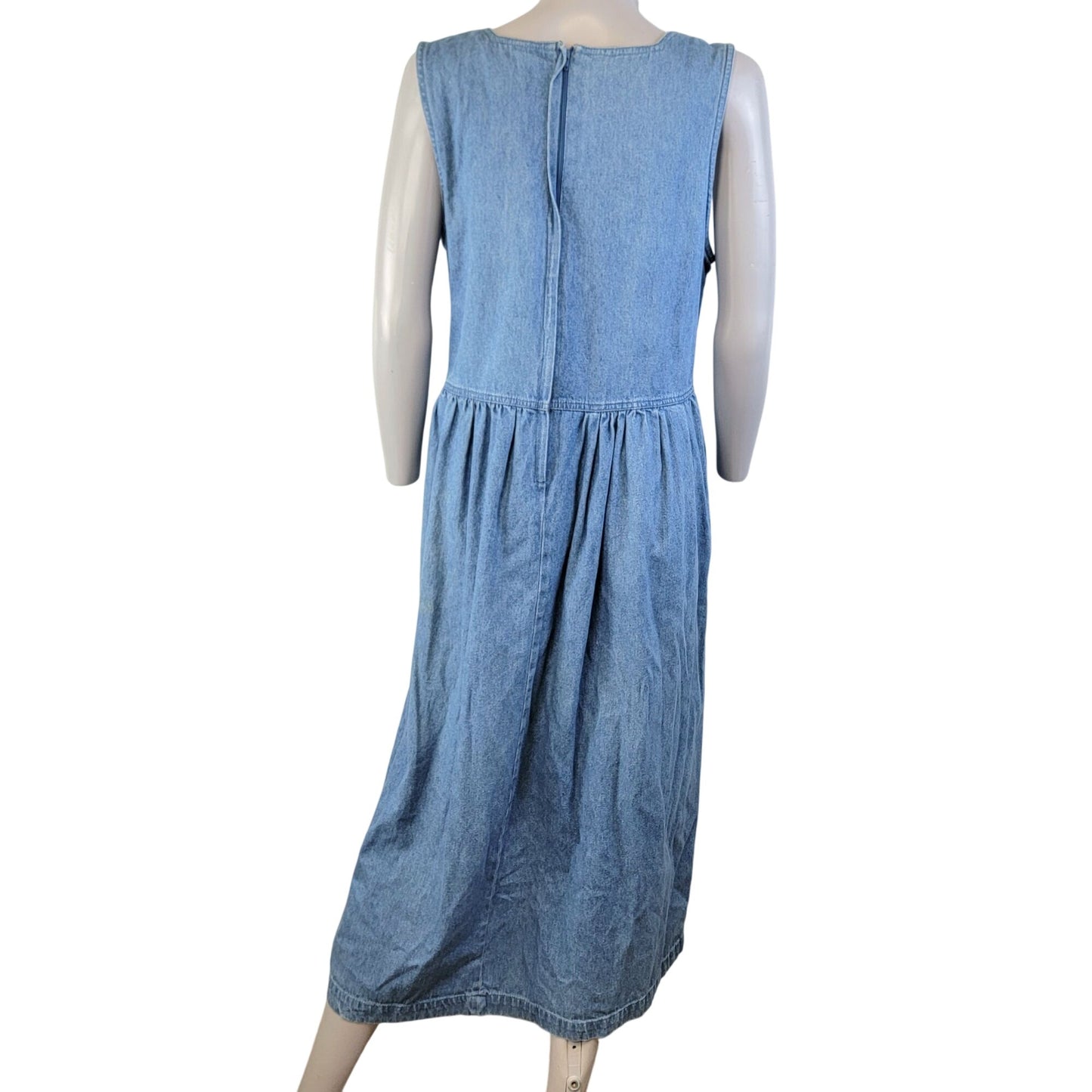 Vintage 90s Denim Midi Dress Women Large Teacher Casual Blue Jean