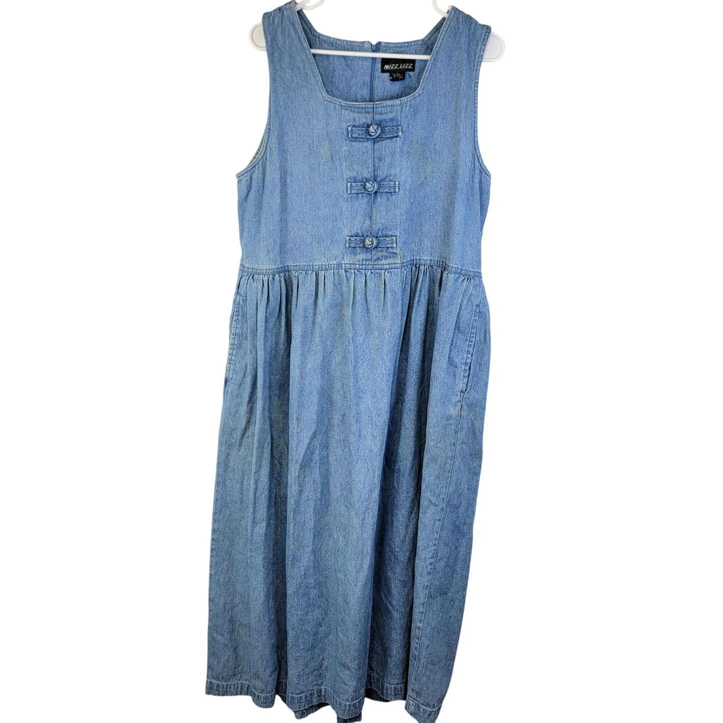 Vintage 90s Denim Midi Dress Women Large Teacher Casual Blue Jean