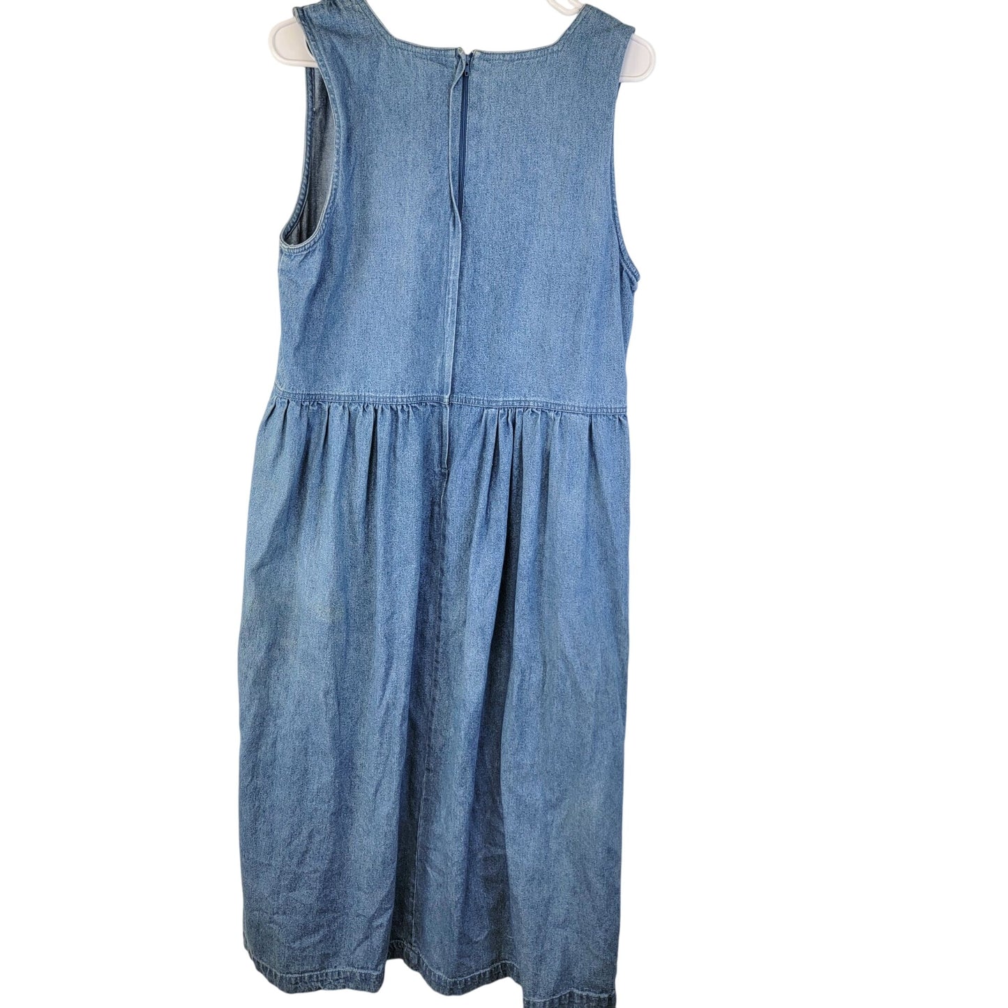 Vintage 90s Denim Midi Dress Women Large Teacher Casual Blue Jean